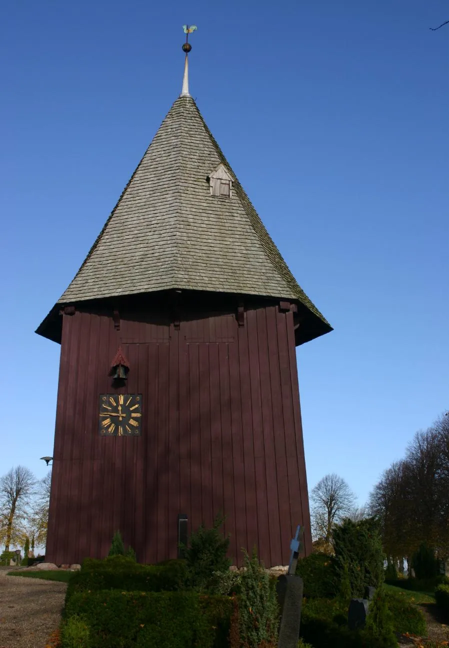 Photo showing: Wooden belfry. Church of Broager, Denmark.