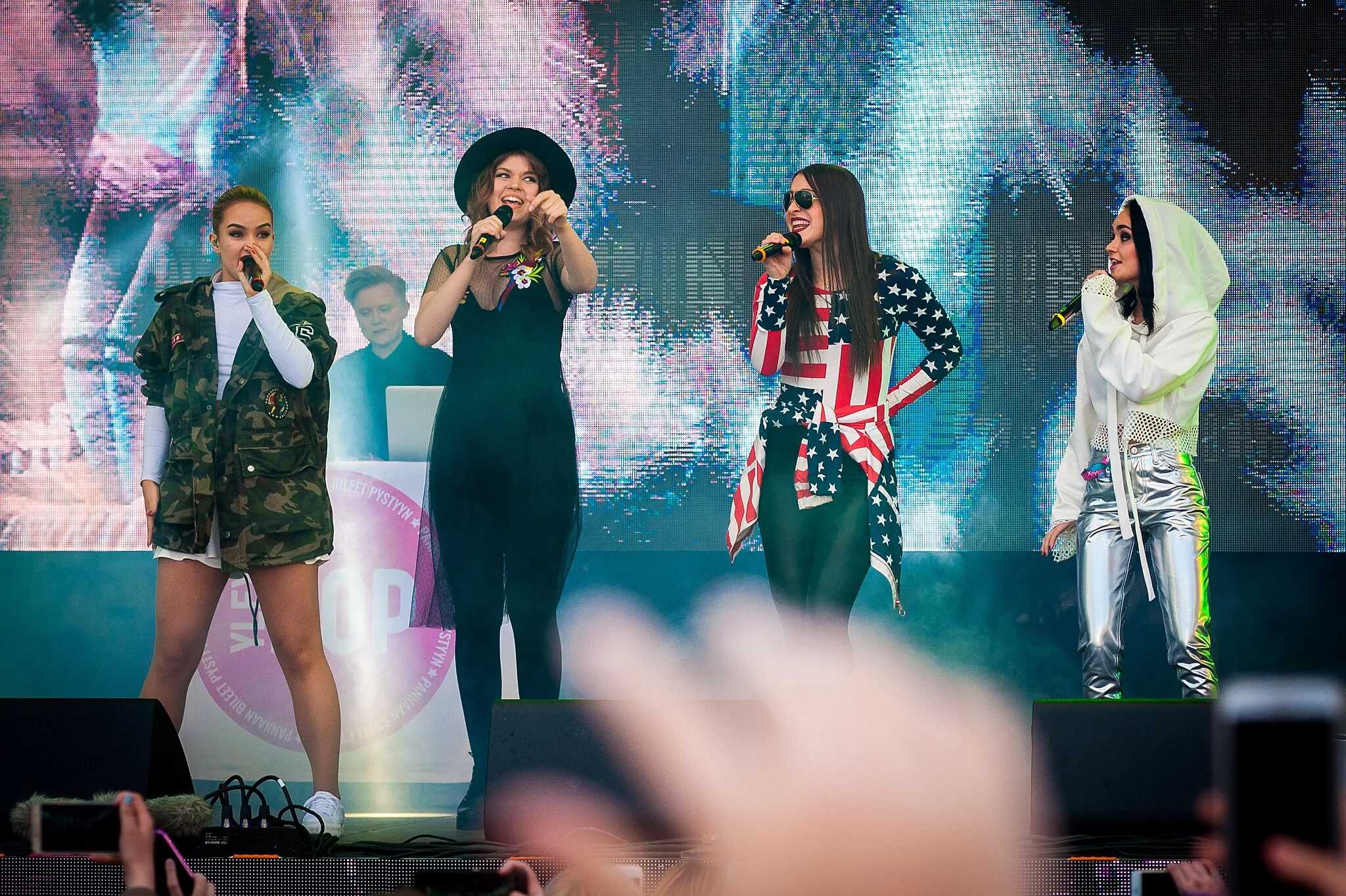 Photo showing: Nelli Matula, Vilma Alina, Sini Yasemin and Ida Paul performing their hit Tyynysotaa at the 2017 YleXPop festival in Lahti, Finland.