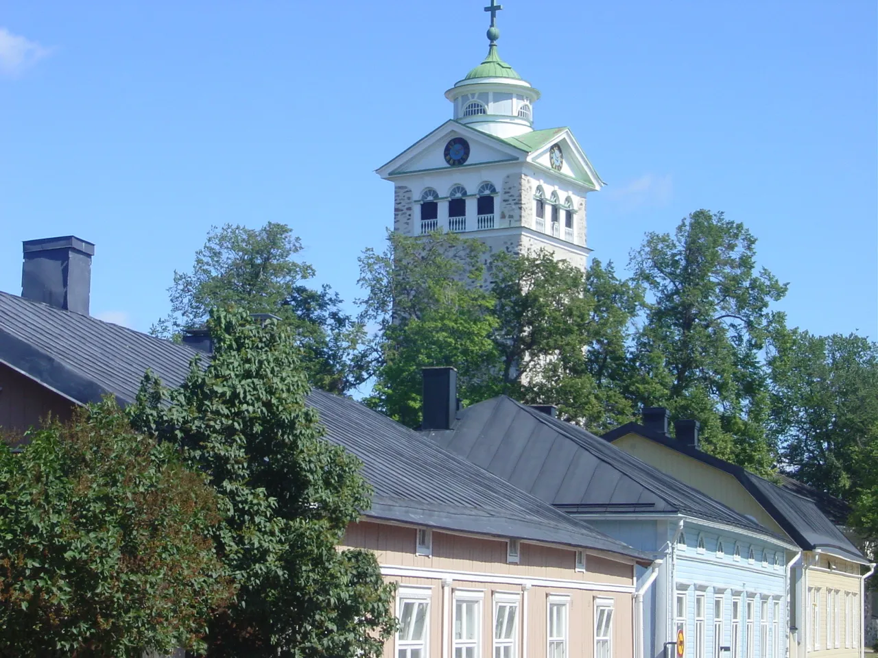 Photo showing: Tower of the Ekenäs Church in Ekenäs (Tammisaari=, Finland.