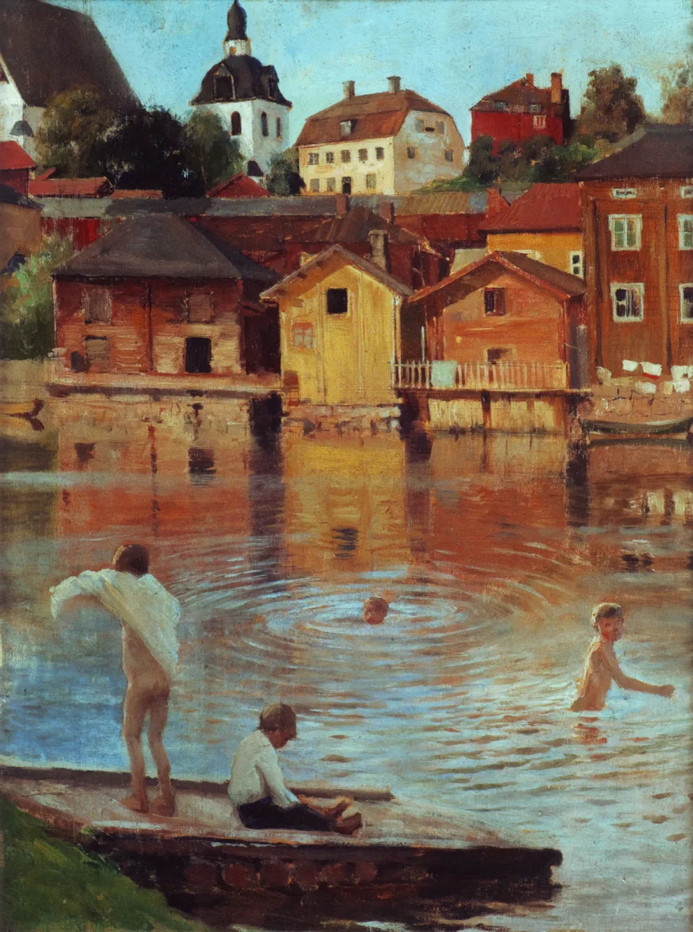Photo showing: Boys Swimming in the Porvoo River / Porvoonjoessa Uivia Poikia