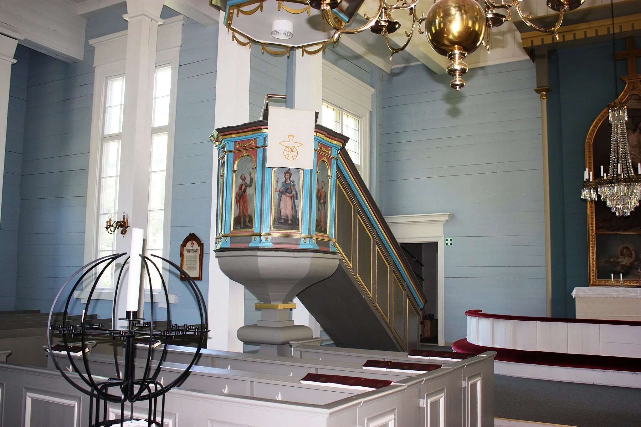 Photo showing: Pulpit in Suomusjärvi church. Suomusjärvi, Salo, Finland