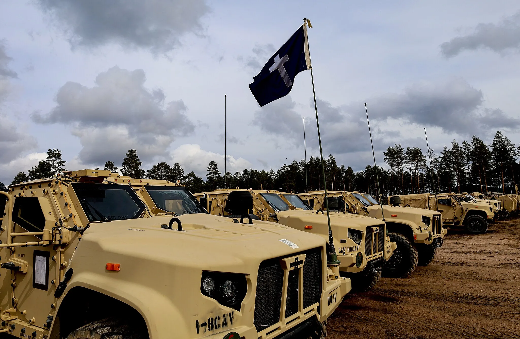 Photo showing: Joint Light Tactical Vehicles, assigned to 1st Battalion, 8th Cavalry Regiment, sit on line in preparation for Arrow 23 in Niinisalo Training Area, Finland, April 27, 2023.
Exercise Arrow is an annual, multinational exercise involving armed forces from the U.S., U.K., Latvia, Lithuania and Estonia, who train with the Finnish Defense Forces in high-intensity, force-on-force engagements and live-fire exercises to increase military readiness and promote interoperability among partner nations.