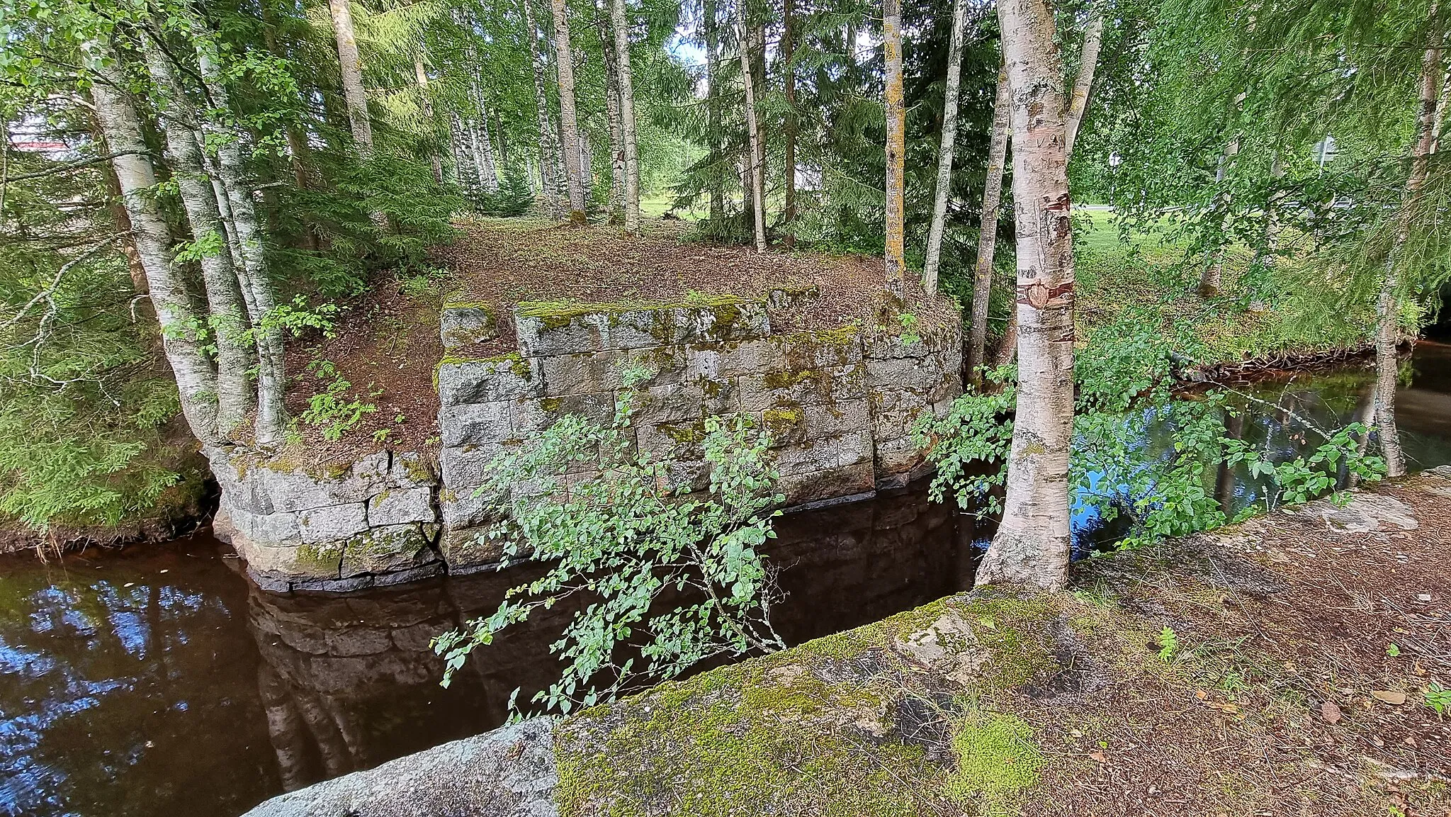 Photo showing: Vanhan sillan jäänteitä pusikossa Ahlströmintien pohjoispuolella