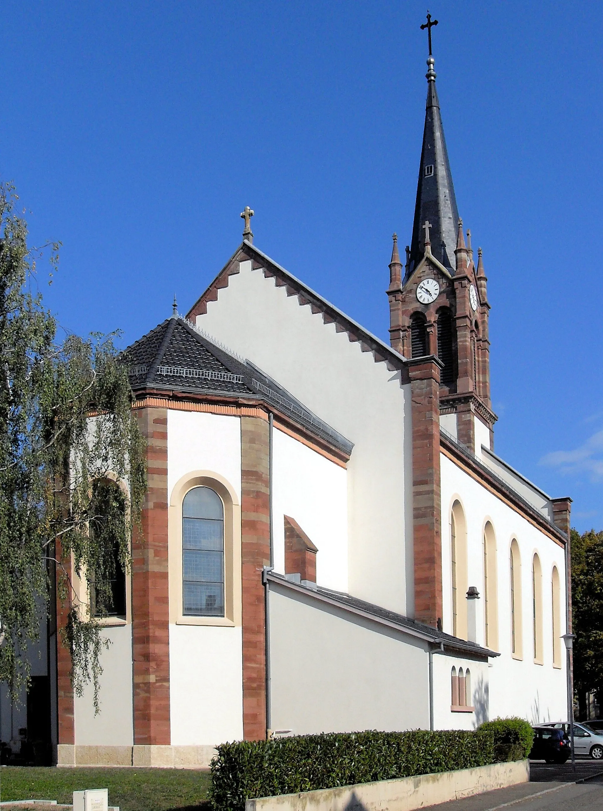 Photo showing: L'église Saint-Charles de Bourgfelden, commune de Saint-Louis (Haut-Rhin), côté ouest