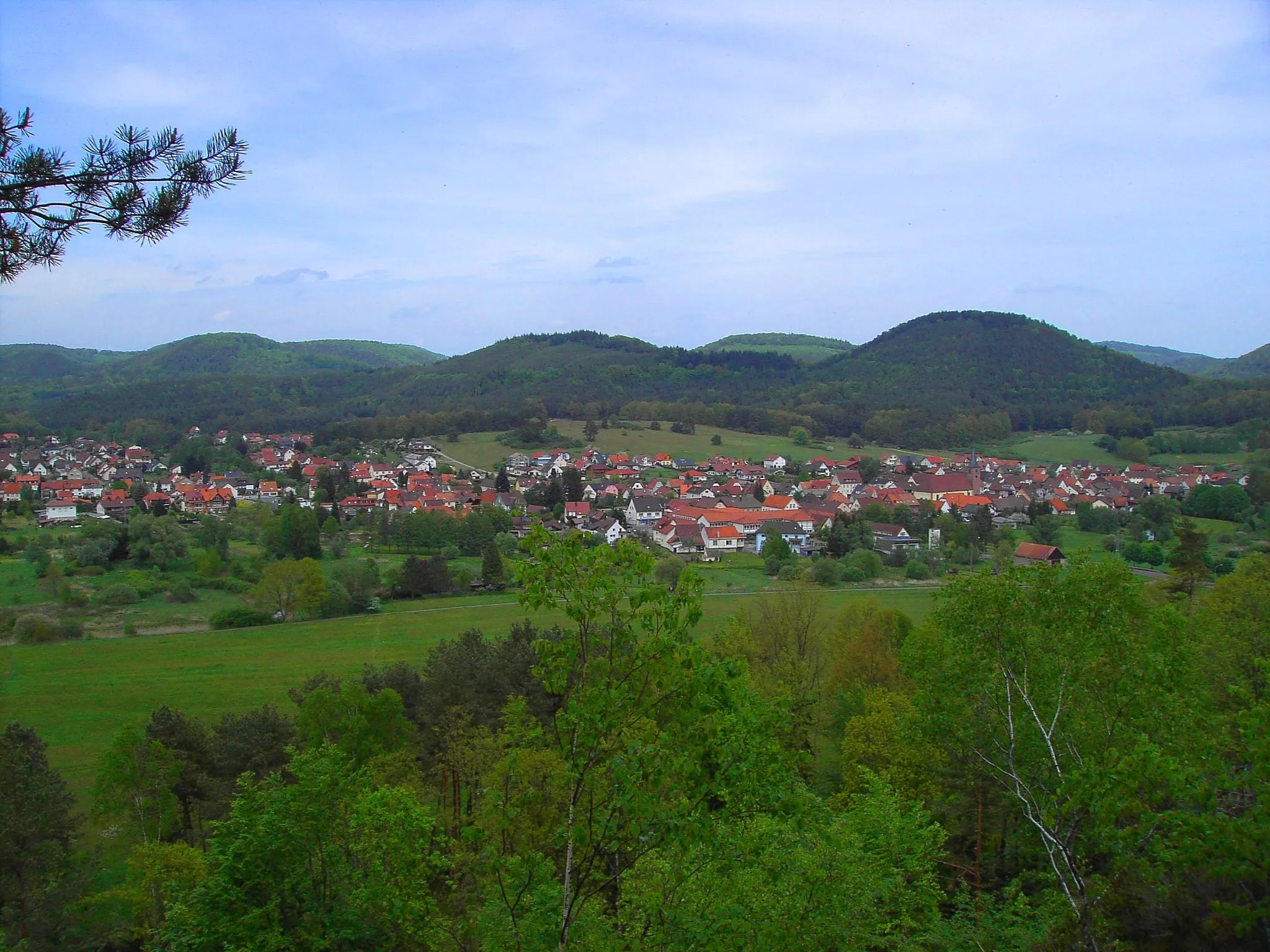 Photo showing: Blick auf Fischbach bei Dahn vom Hinzenfelsen