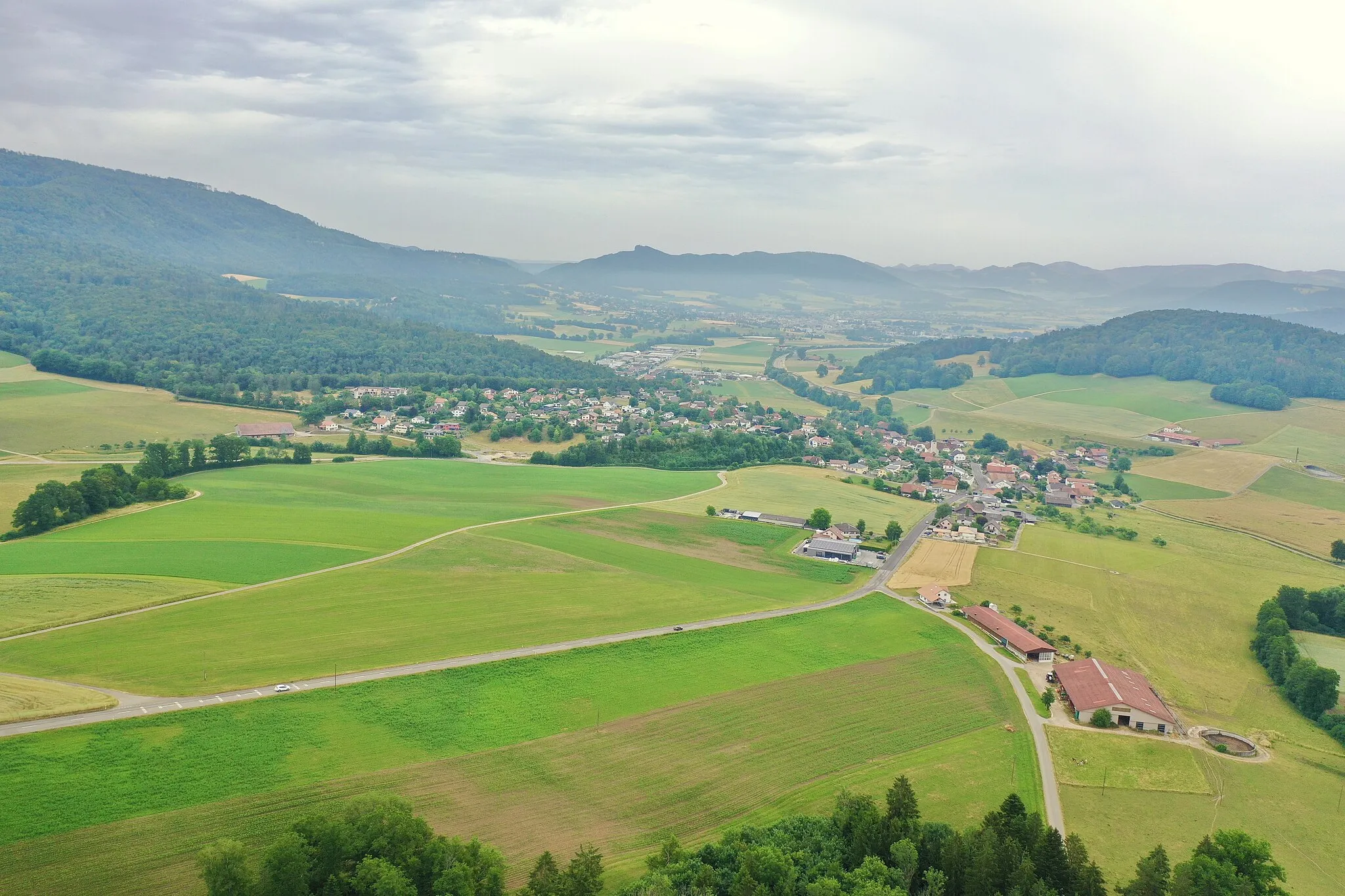 Photo showing: Vue aérienne de Develier (JU), en Suisse.