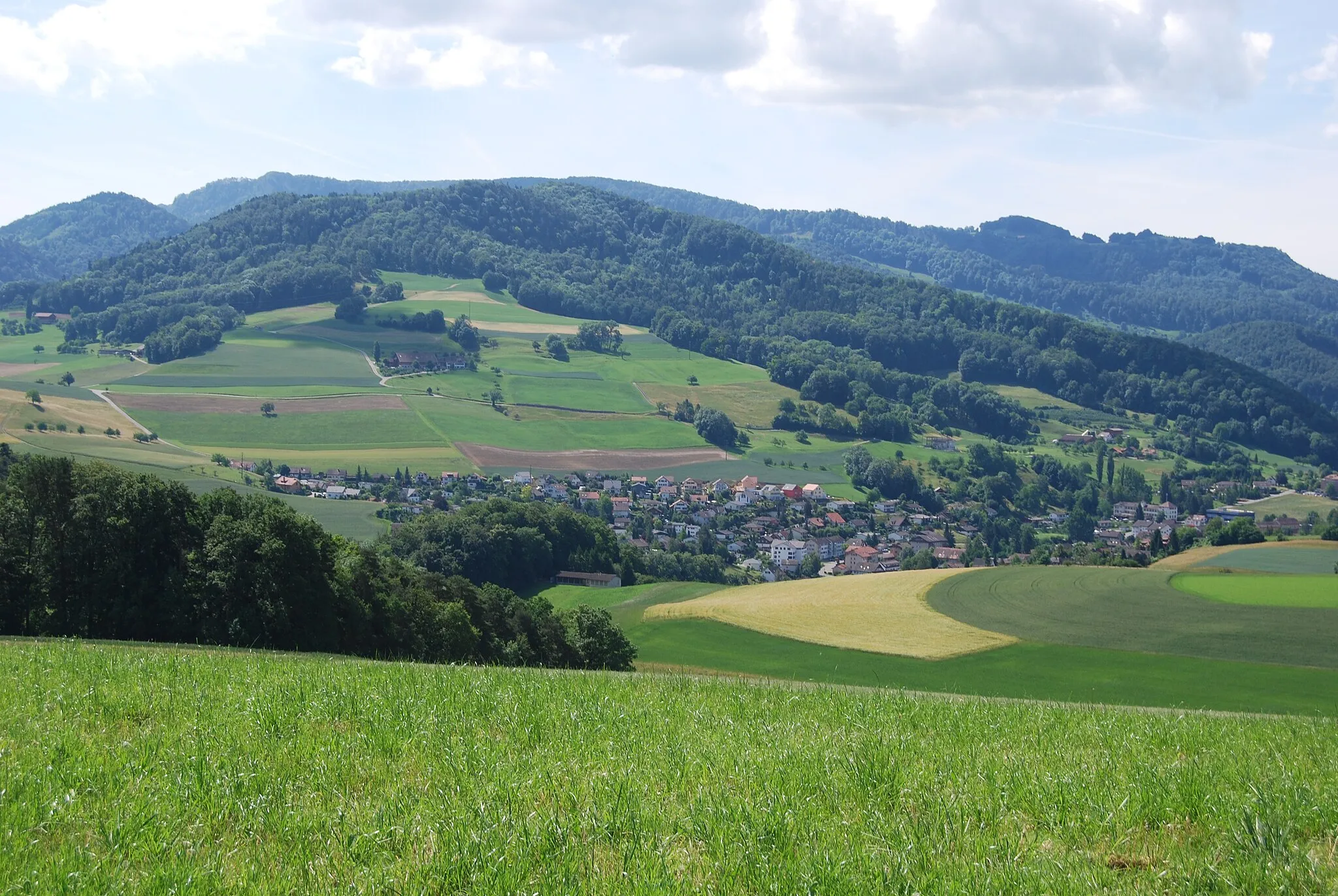 Photo showing: View from the hill over Lampenberg to Niederdorf, canton of Basel-Country, Switzerland