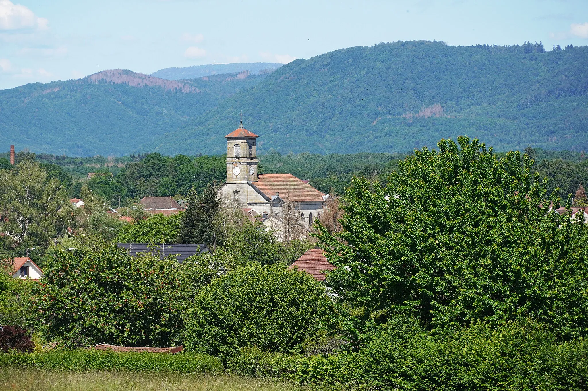 Photo showing: Le village de Saint-Germain en Haute-Saône (70) avec les Vosges en arrière-plan.