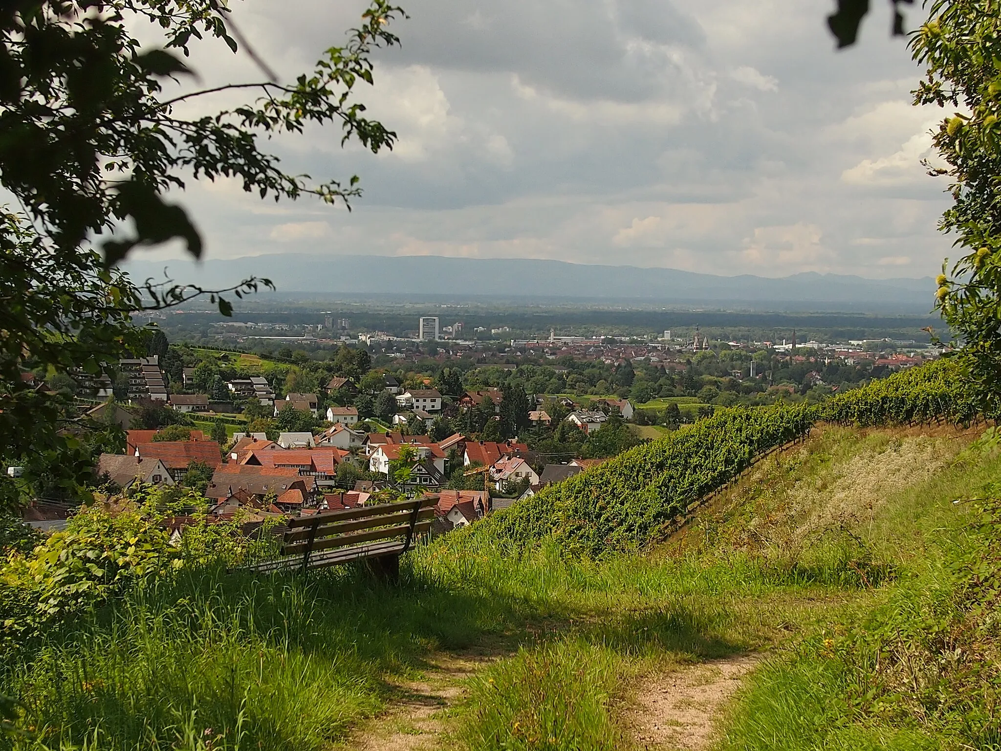 Photo showing: Offenburg 2014. Ansichten des Ortsteils Zell-Weierbach. Blick über Albersbach und die Stadt Offenburg zu den Vogesen.