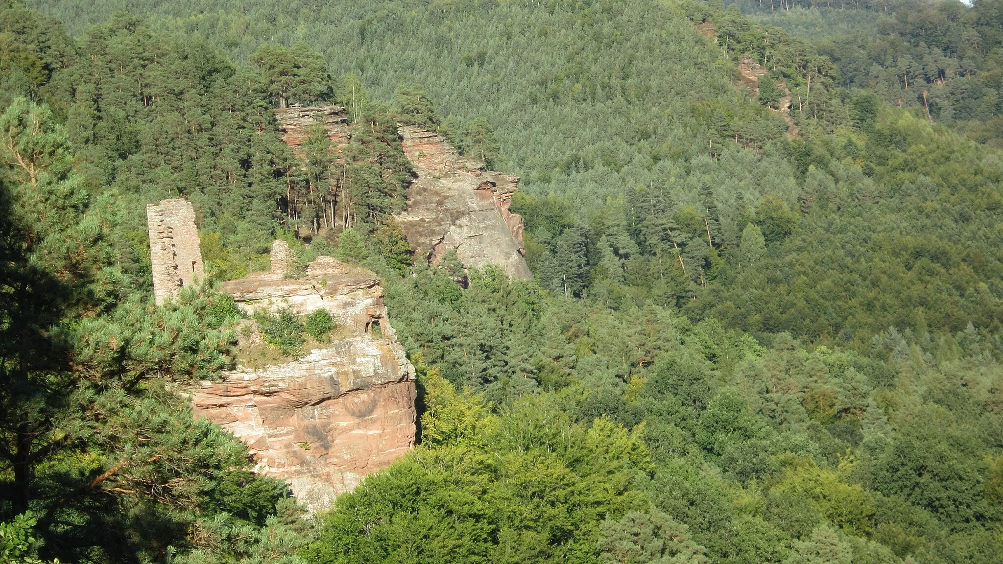 Photo showing: Ruins of the Petit-Arnsberg castle, on a rock over Obersteinbach, in the Northern Vosges (France).