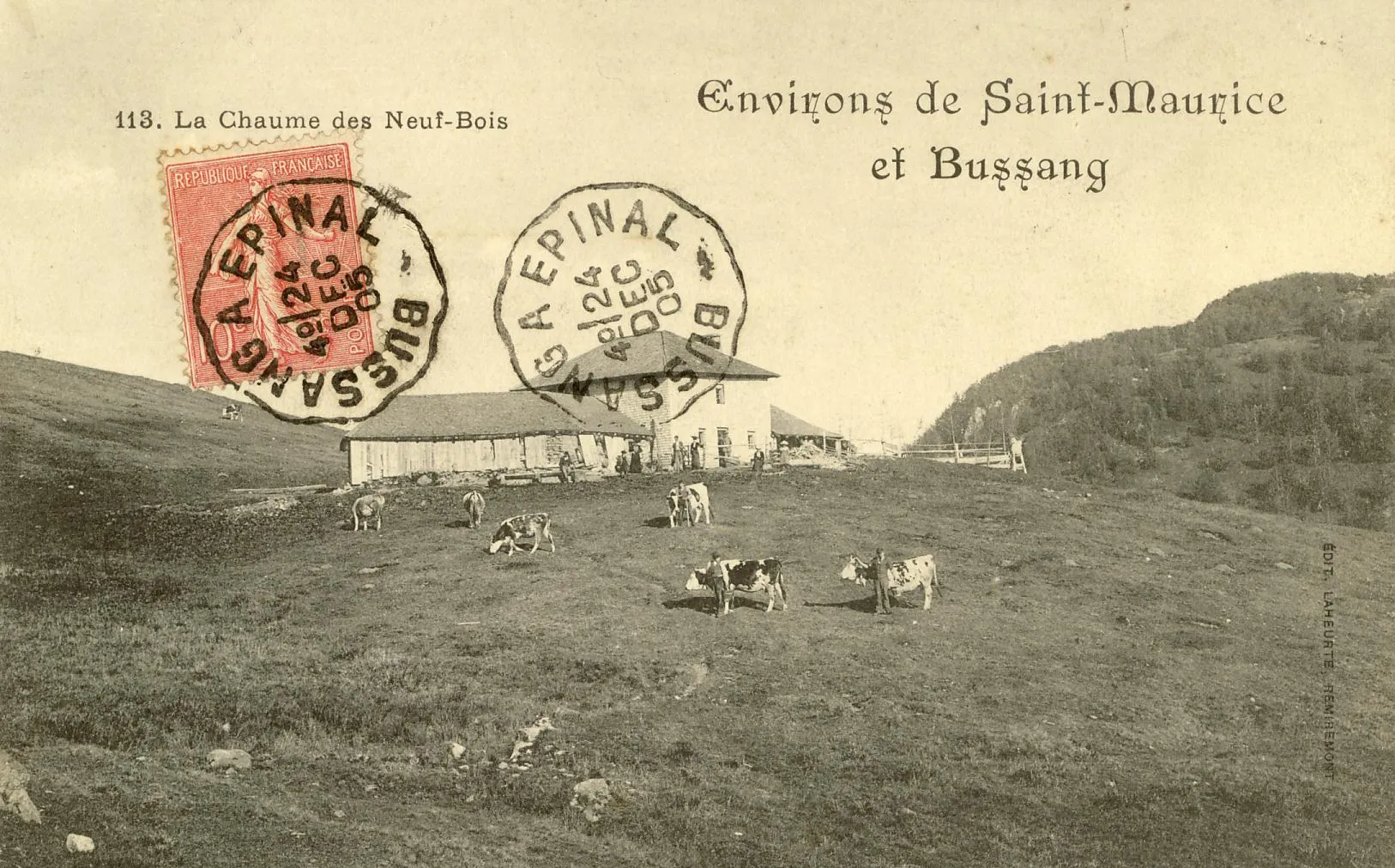 Photo showing: La marcairerie de la Chaume des Neufs Bois et son troupeau de vaches vosgiennes en 1905