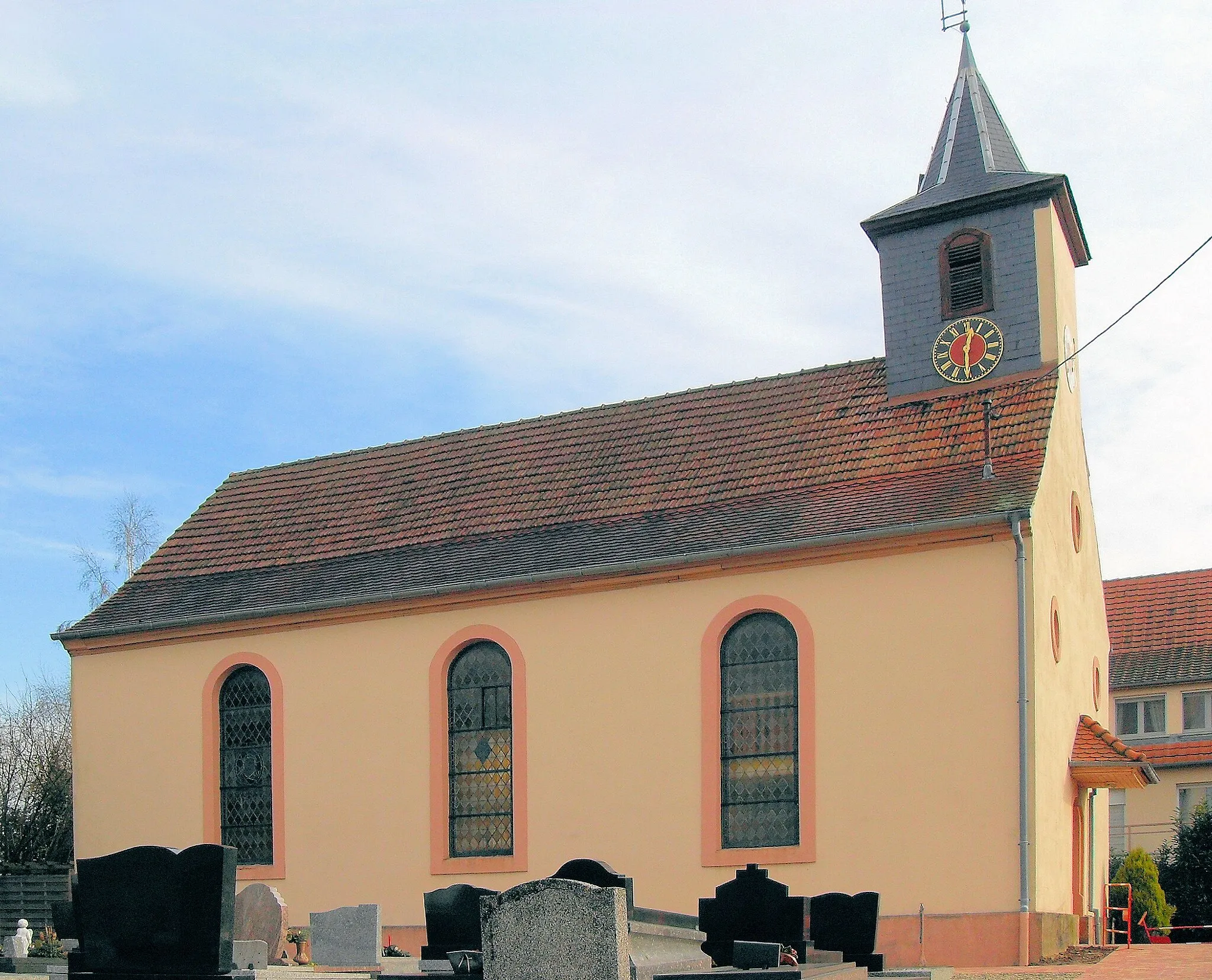 Photo showing: Temple Protestant et l'ancienne chapelle Saint-Arbogast de Bietlenheim