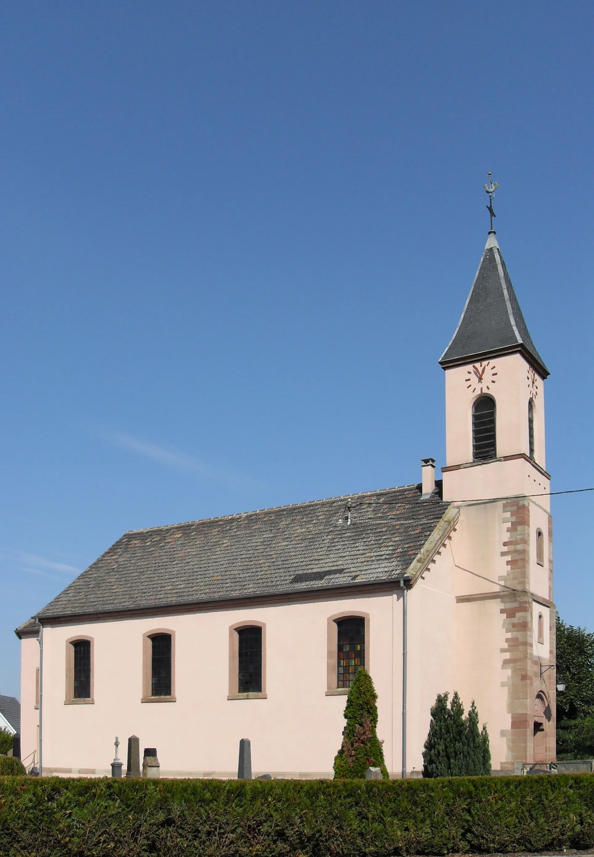 Photo showing: L'église protestante Saint-Laurent à Fortschwihr, côté sud-ouest