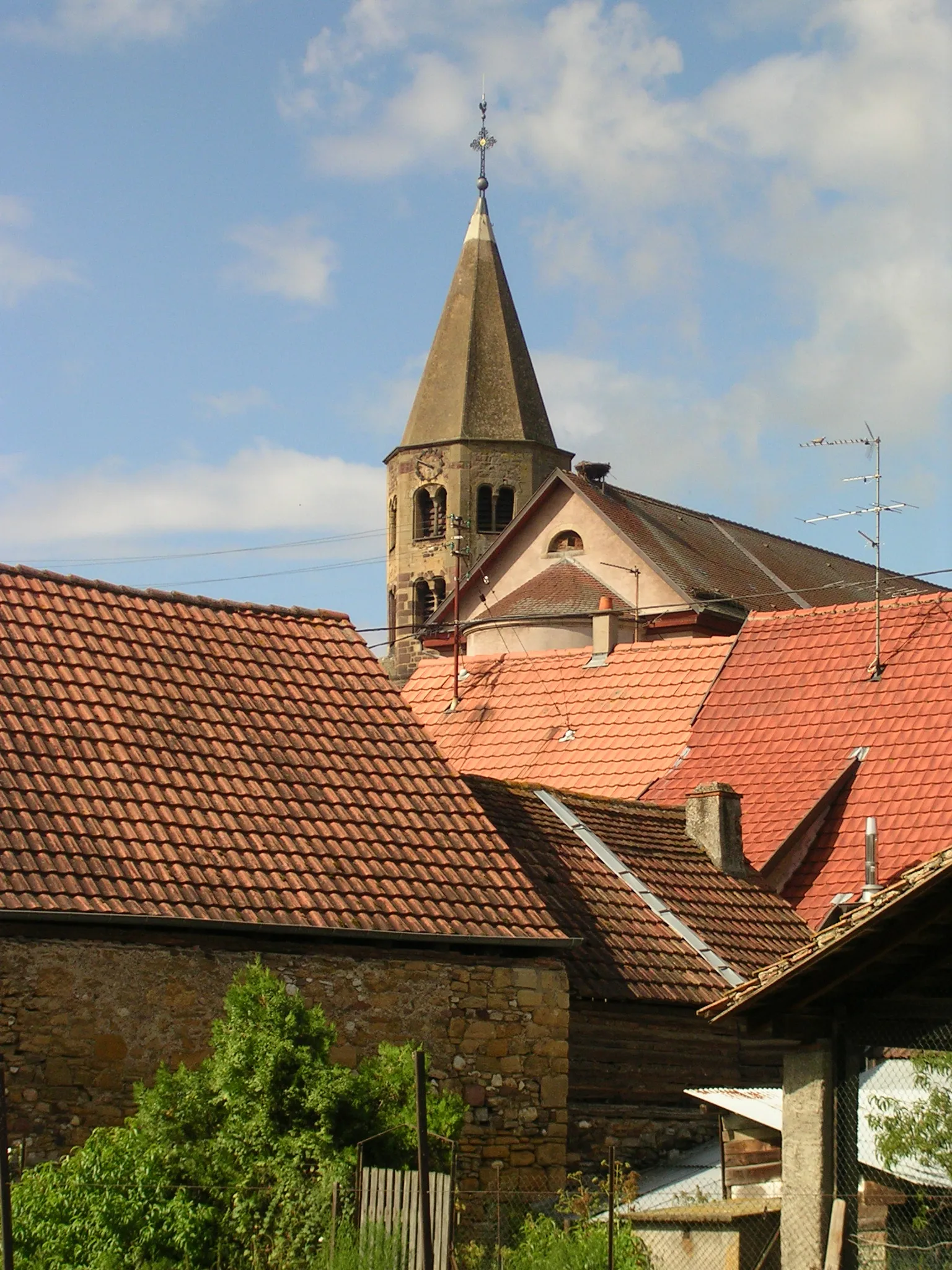 Photo showing: Clocher de l'église Saint-Agathe de Gundolsheim.