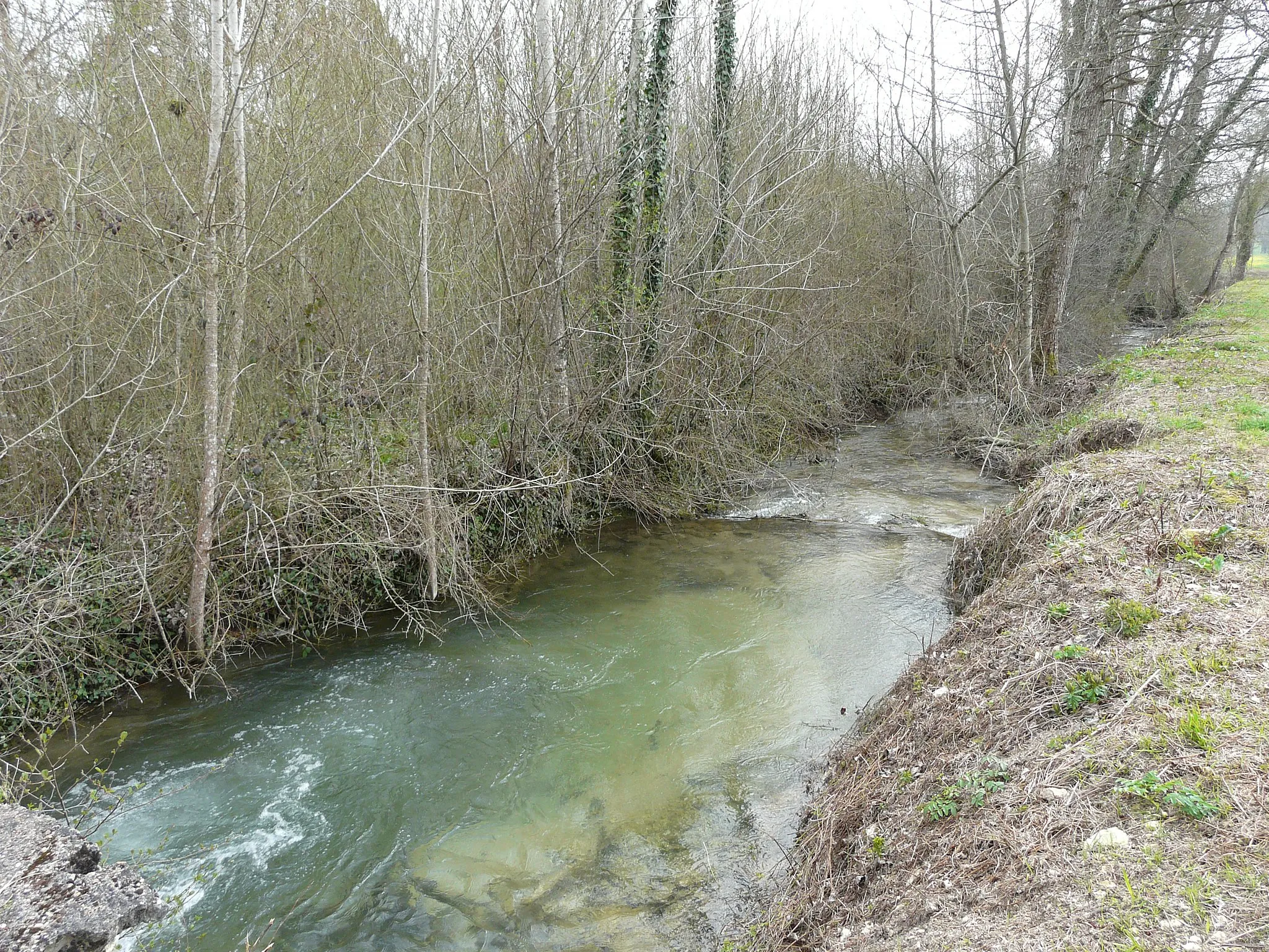 Photo showing: Le Caudeau à proximité du lieu-dit Guillegorce, Saint-Amand-de-Vergt, Dordogne, France. Vue prise en direction de l'aval.