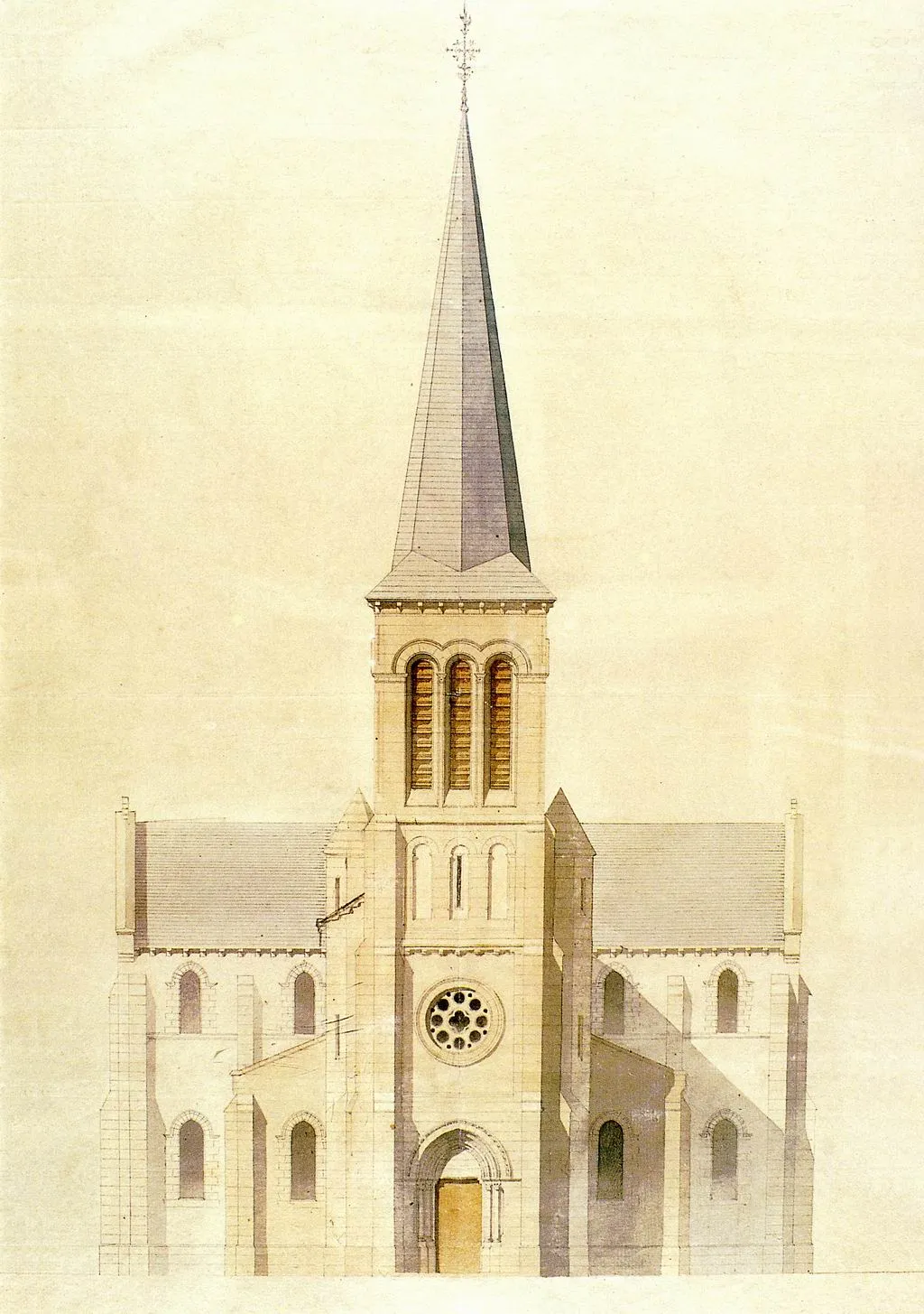 Photo showing: Notre-Dame de Manzat - The church in Manzat - By François-Louis Jarrier (1829-1881)