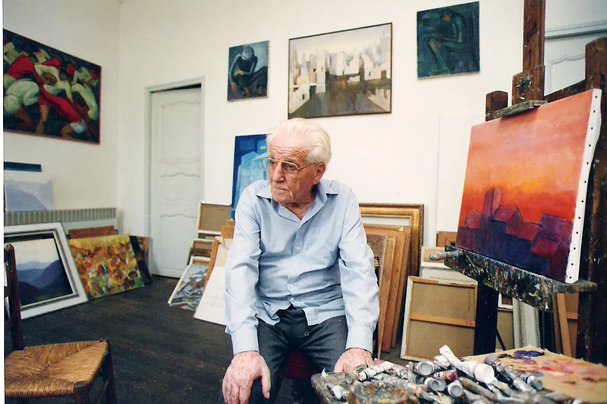 Photo showing: René Monteix (1908-1997), french painter, in his workshop in Hyères (France).