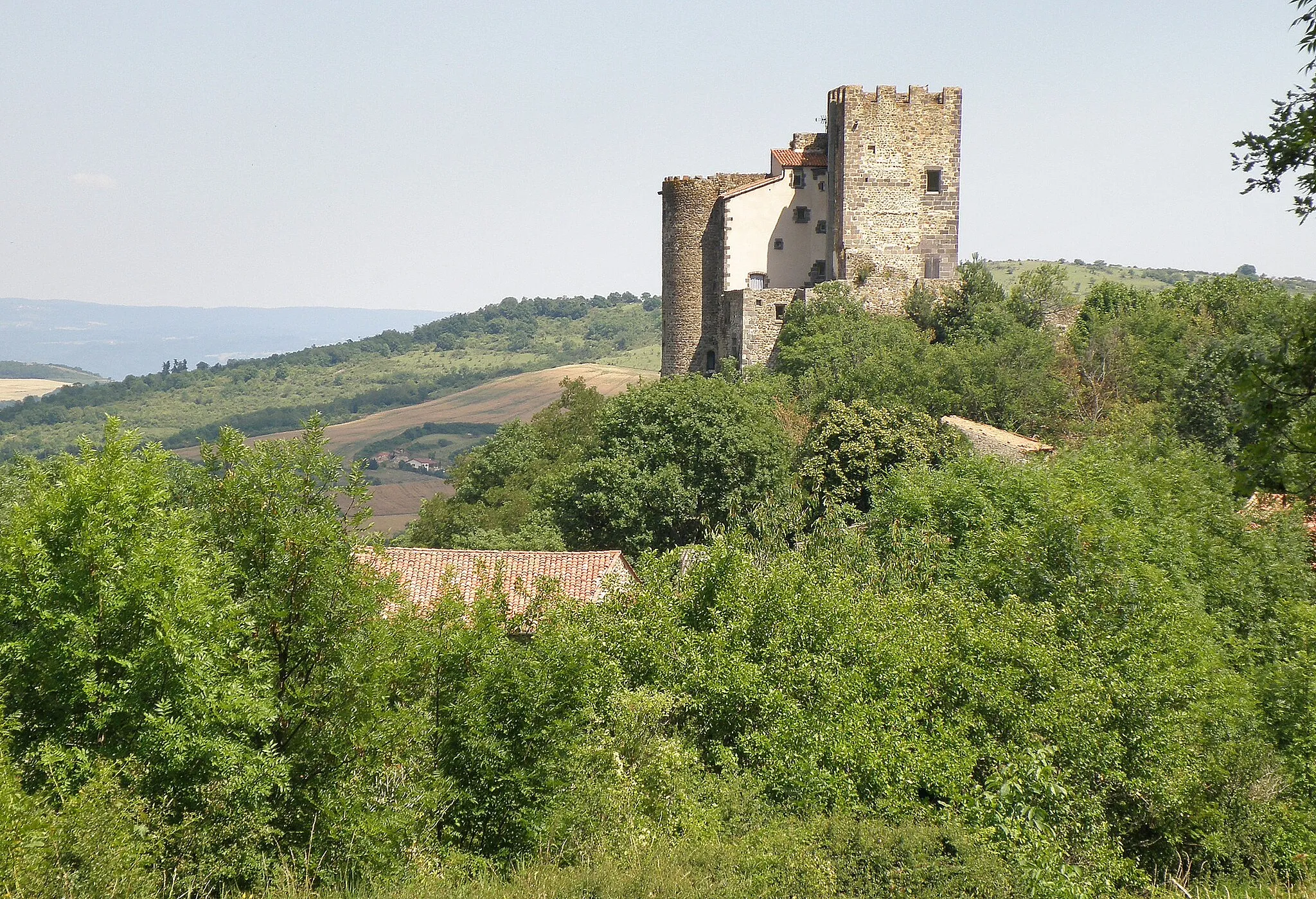Photo showing: Montaigut-le-Blanc, comm. du Puy-de-Dôme (France, région Auvergne). Château médiéval, vu depuis la départementale 639 (route d'Olloix). Coup d'oeil vers le sud-est.