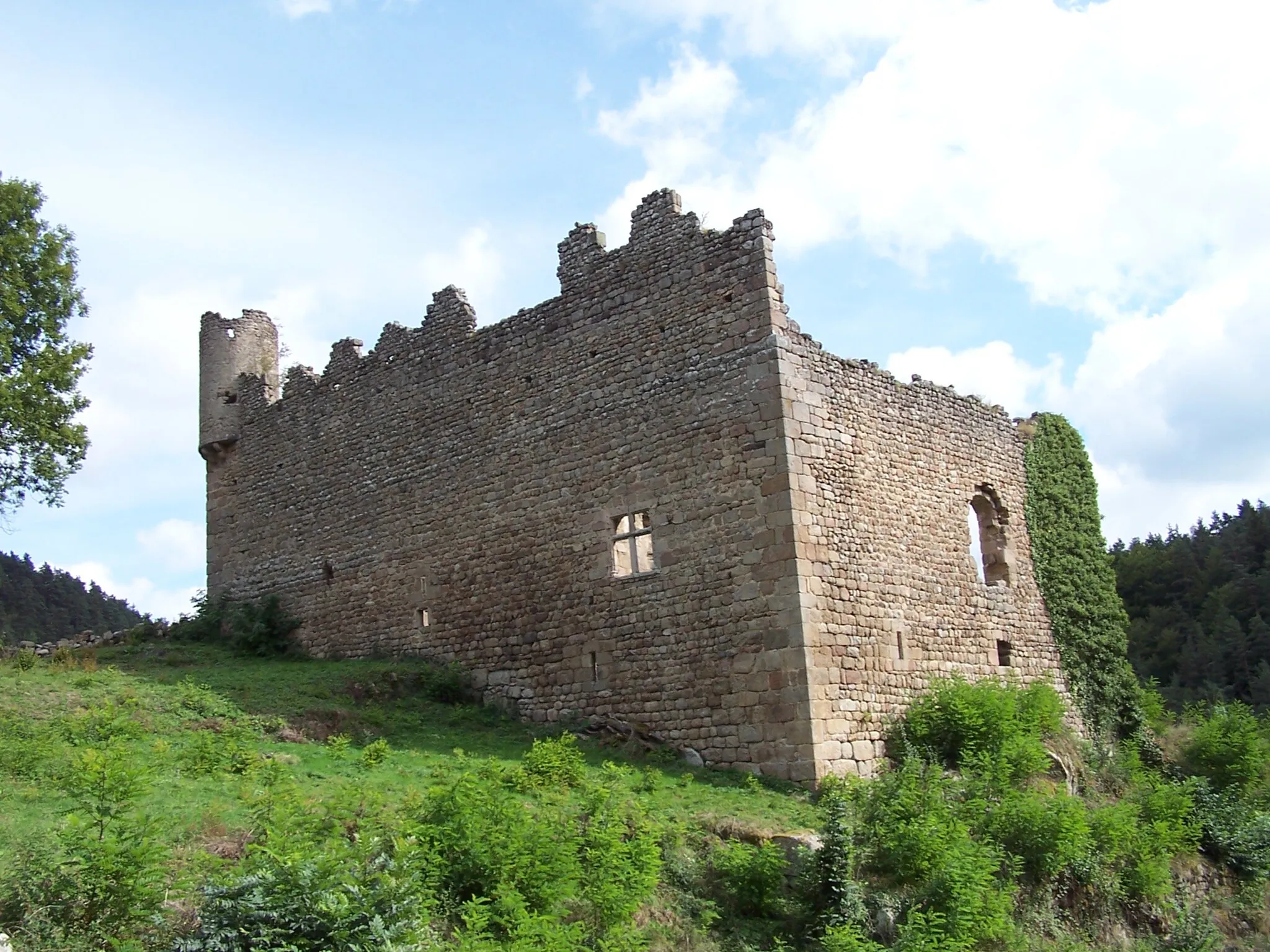 Photo showing: Vue d'ensemble du logis datant du XIVe siècle, du château de Carry, à Grazac en Haute-Loire (43).