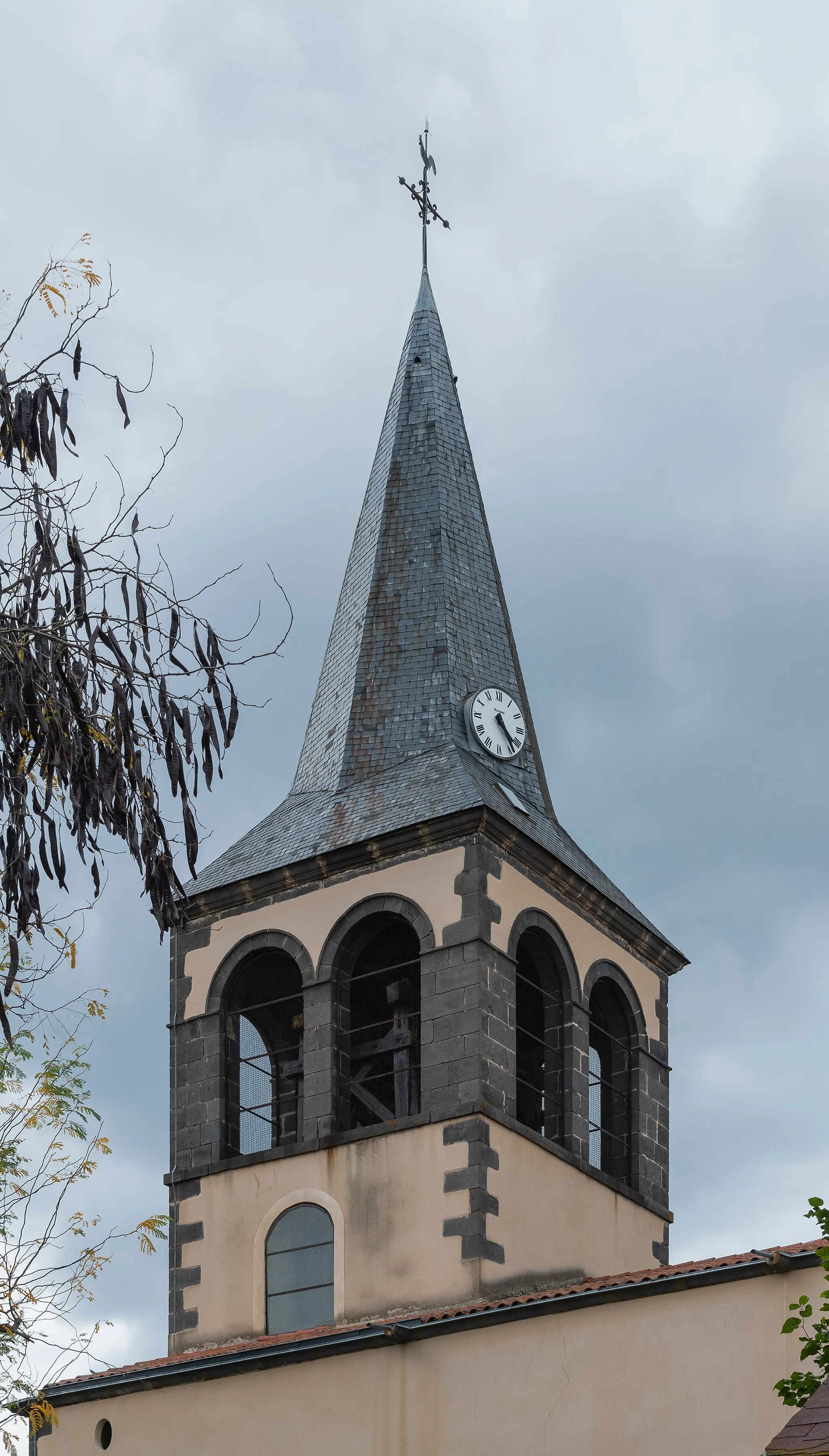 Photo showing: Bell tower of the Saints Domninus, Dionysius and Our Lady church in Seychalles, Puy-de-Dôme, France