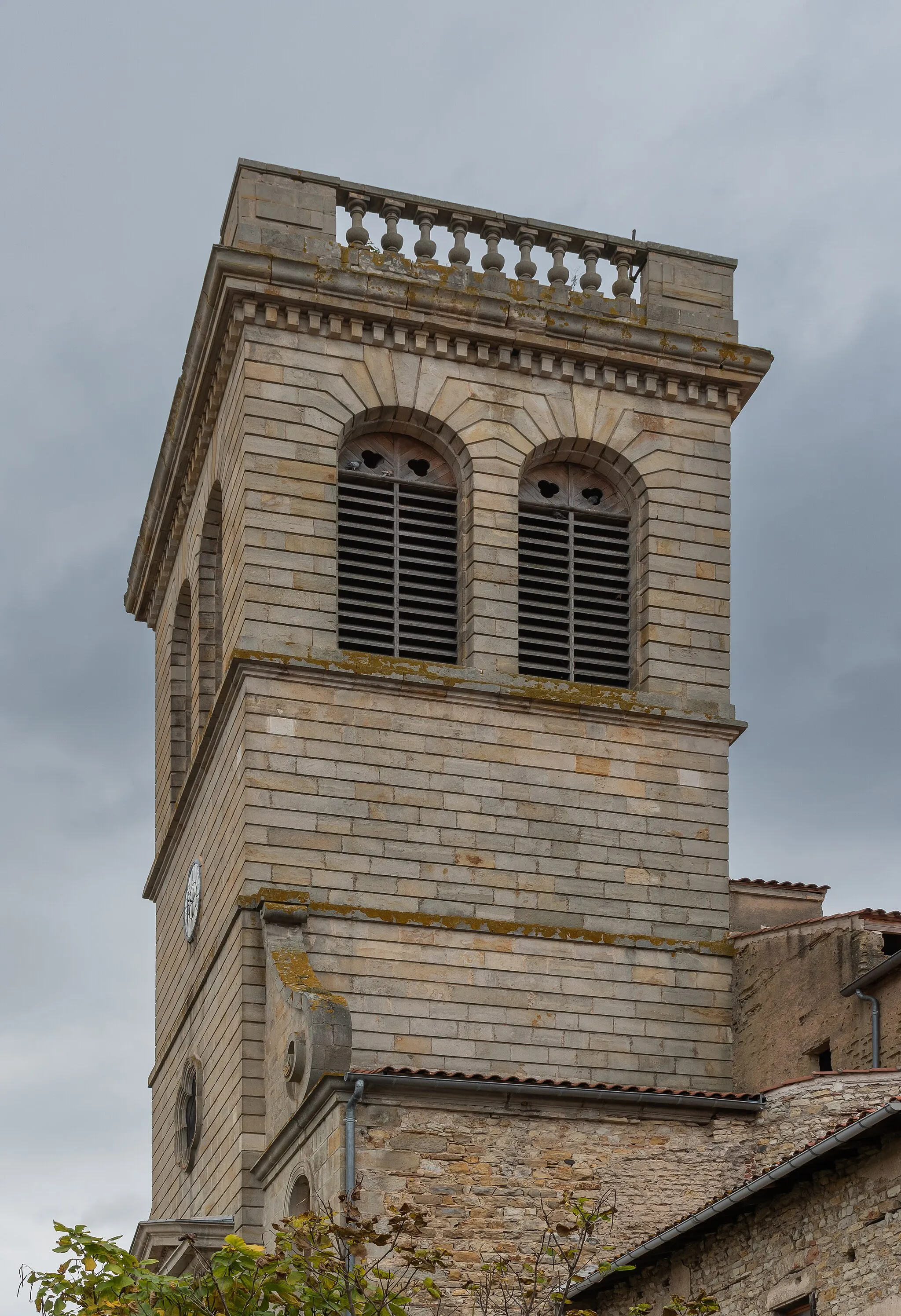 Photo showing: Bell tower of the Nativity of Saint John the Baptist church in Moissat-Haut, commune of Moissat, Puy-de-Dôme, France