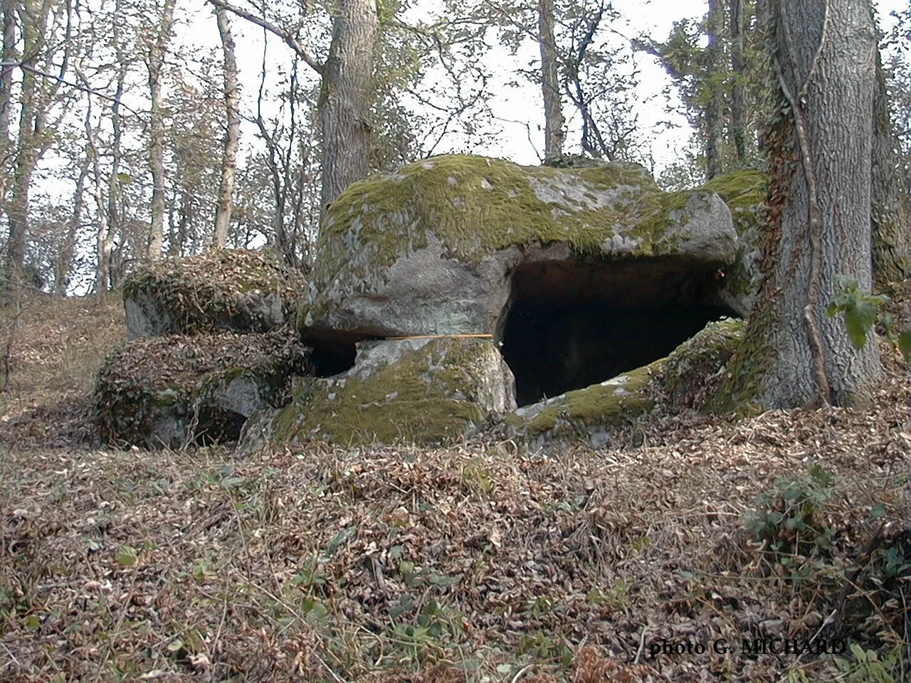 Photo showing: La Cabane du Loup, dolmen à couloir à usage funéraire, situé à une dizaine de mètres de la rivière l'Oeil