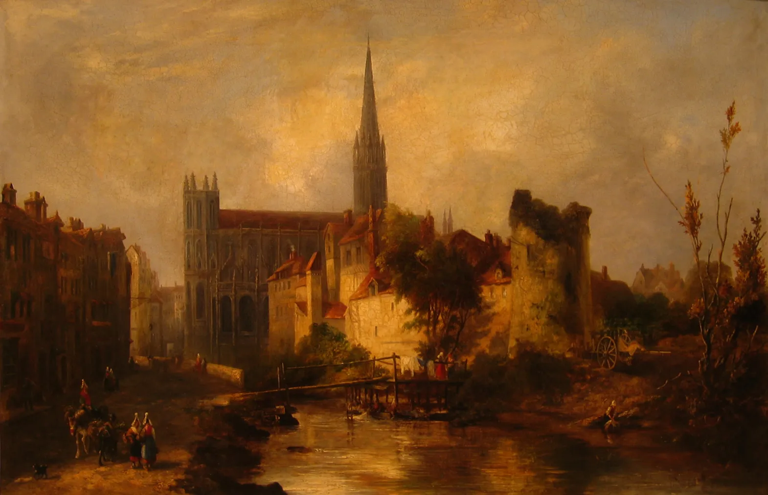 Photo showing: Vue du chevet de l'église Saint-Pierre et de l'Odon - Caen - William Fowler (1841)