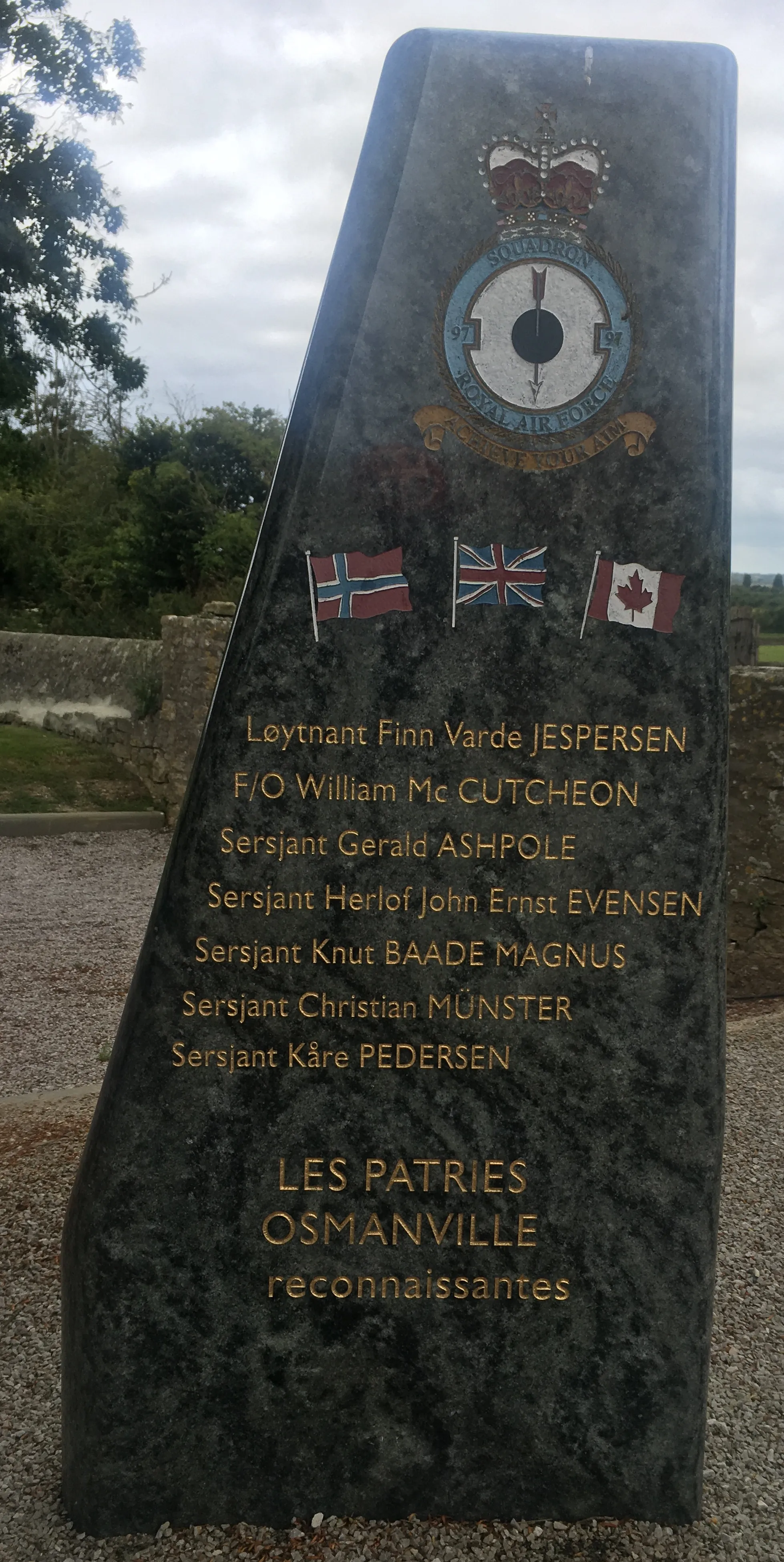 Photo showing: Stele listing members of the Royal Air Force that died in Osmanville during the battle of Normandy