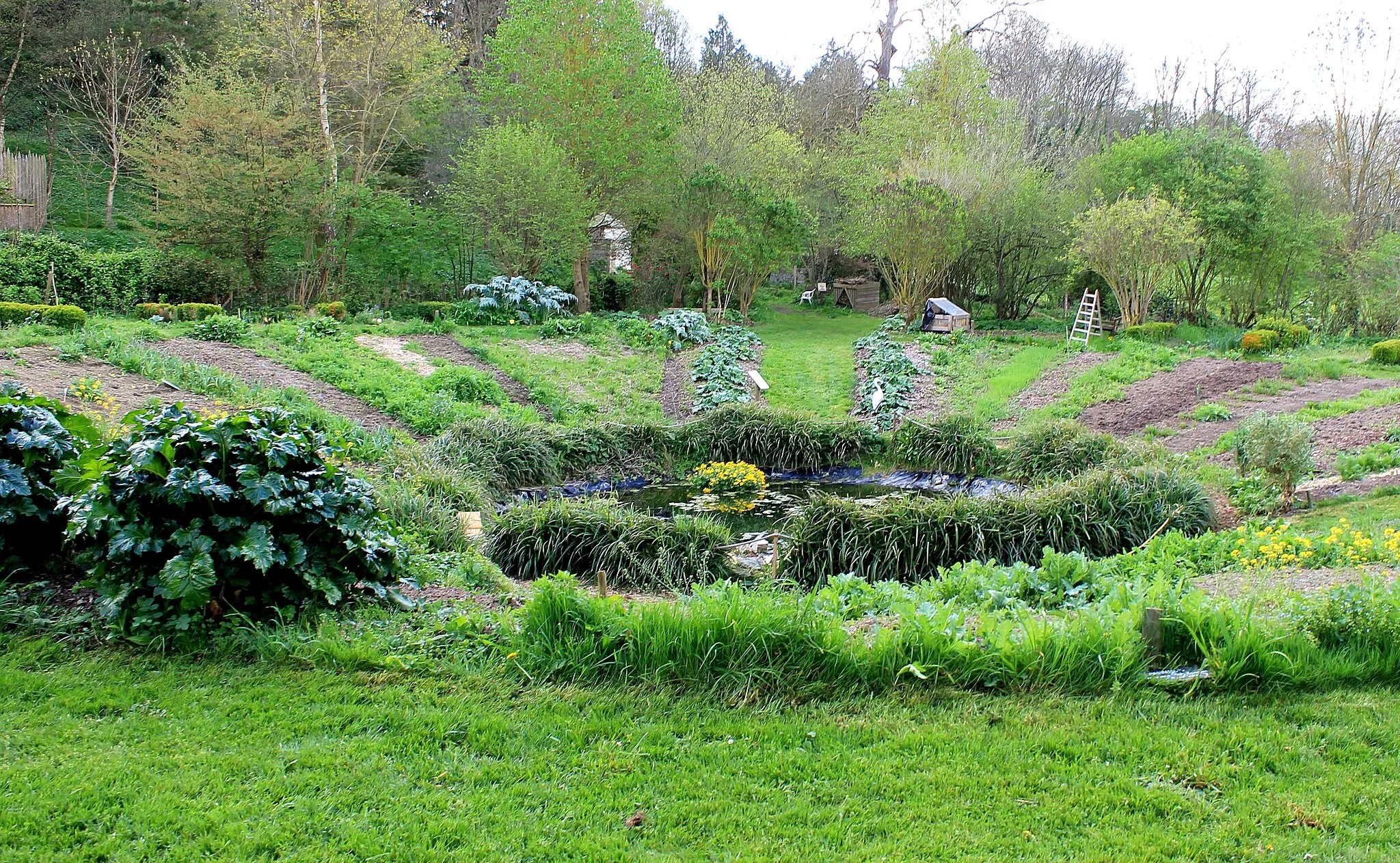 Photo showing: Le potager et la mare du Jardin Nature des Marettes à Amblie (Calvados)