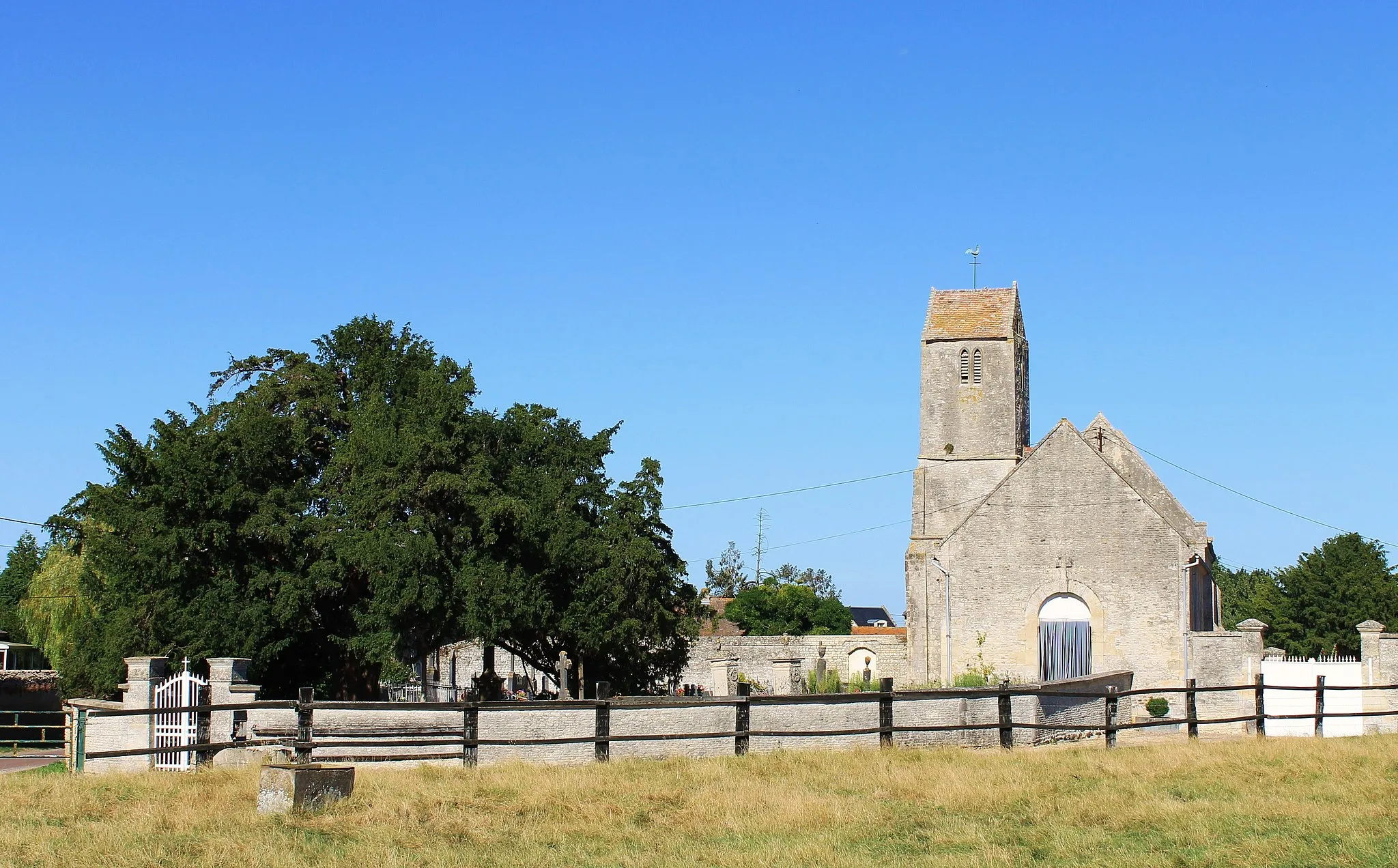 Photo showing: Eglise Saint-Vaast et if centenaire du cimetière à Poussy-la-Pampagne (Calvados)