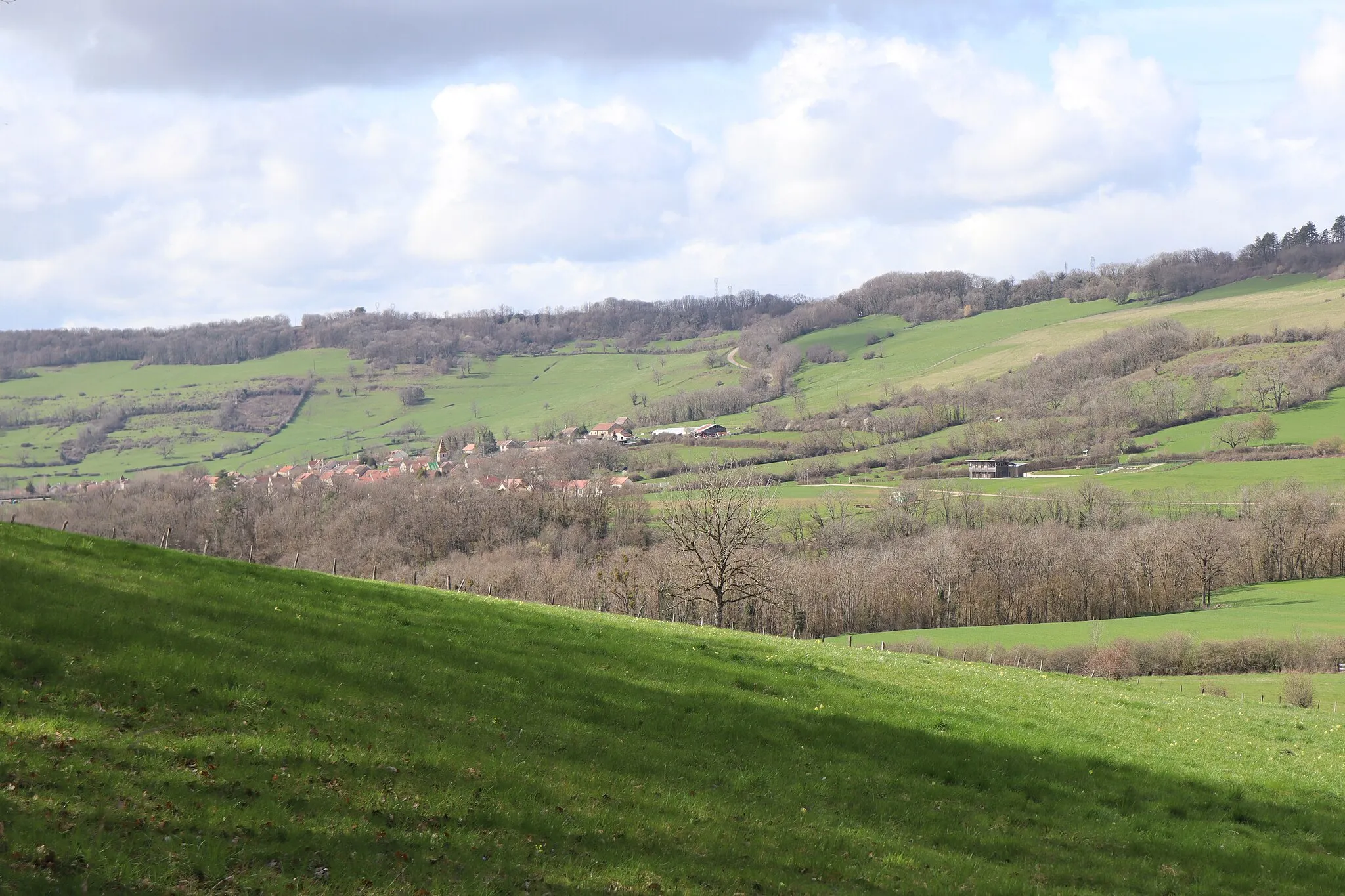 Photo showing: Le bourg de Savigny-sous-Mâlain vu depuis le Truchot en Mâlain (21).