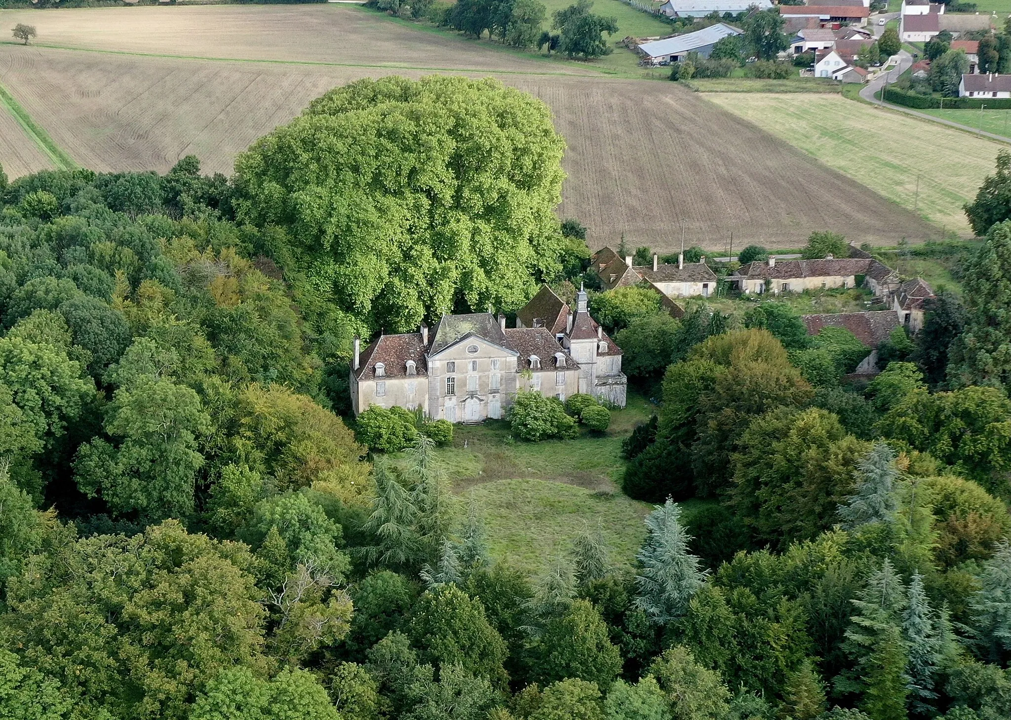 Photo showing: The Château de Cussigny as seen from the air.