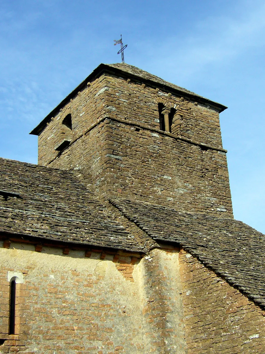 Photo showing: Le clocher de l'église de Burgy.