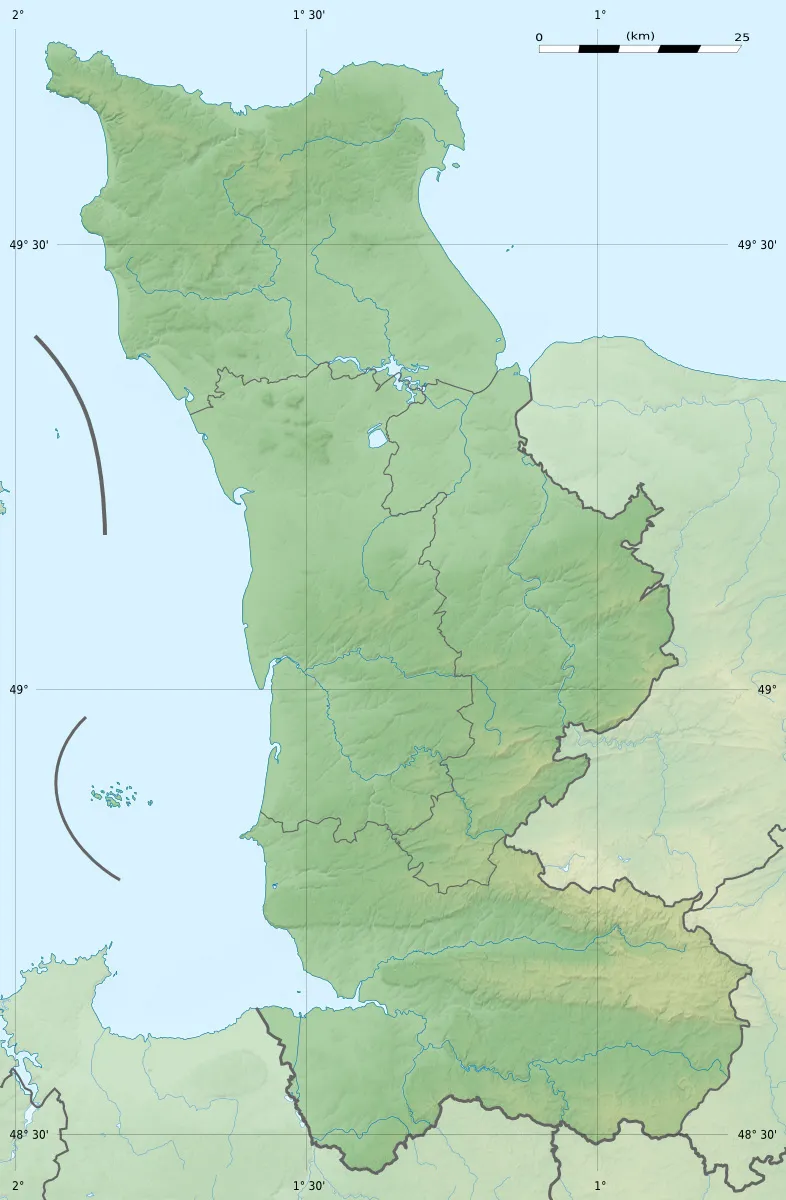 Photo showing: Blank physical map of the department of Manche, France, for geo-location purpose.