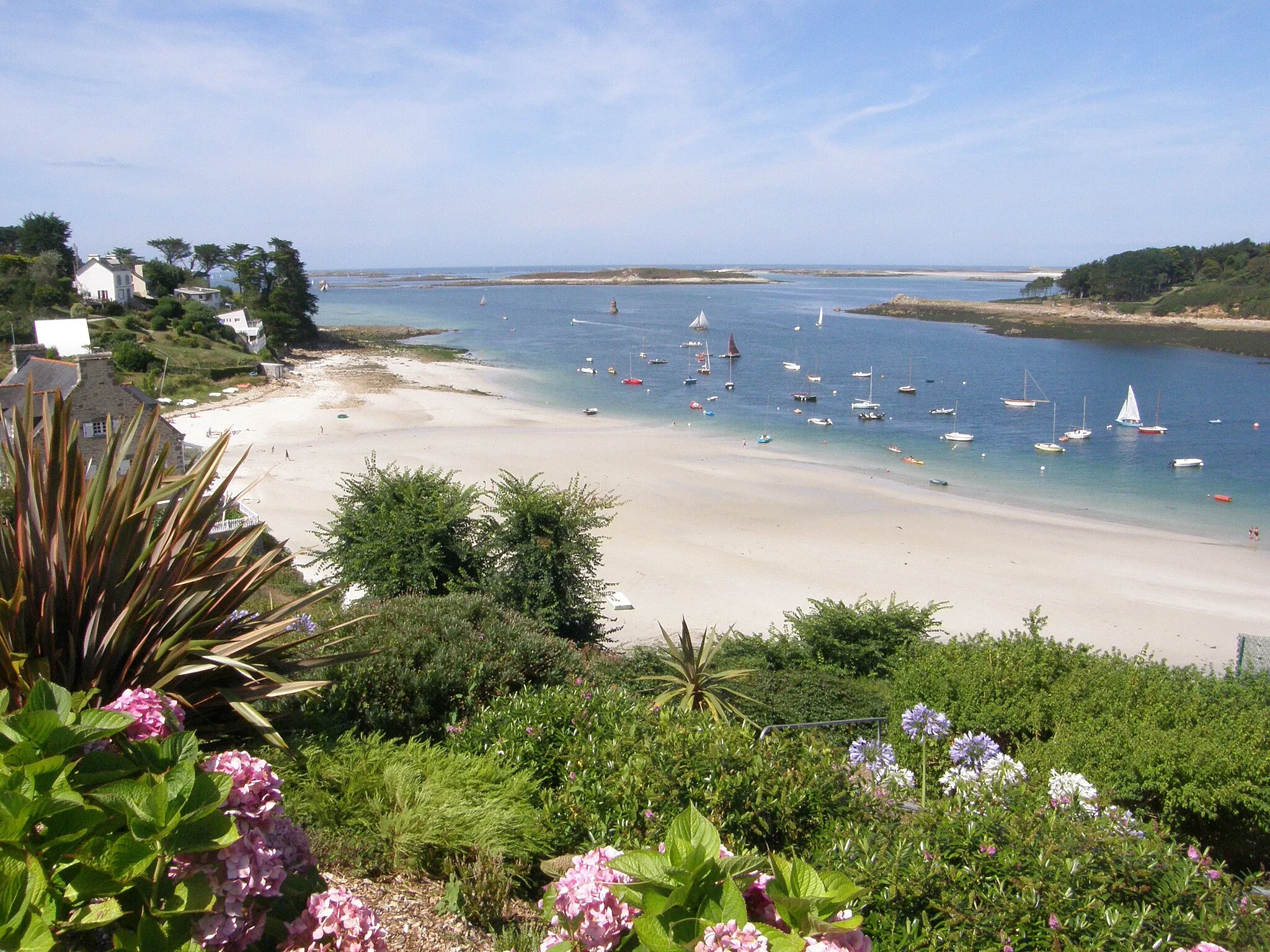 Photo showing: Petite plage sur la rive gauche de l'Aber Benoît à Saint-Pabu, au fond la mer (Manche).