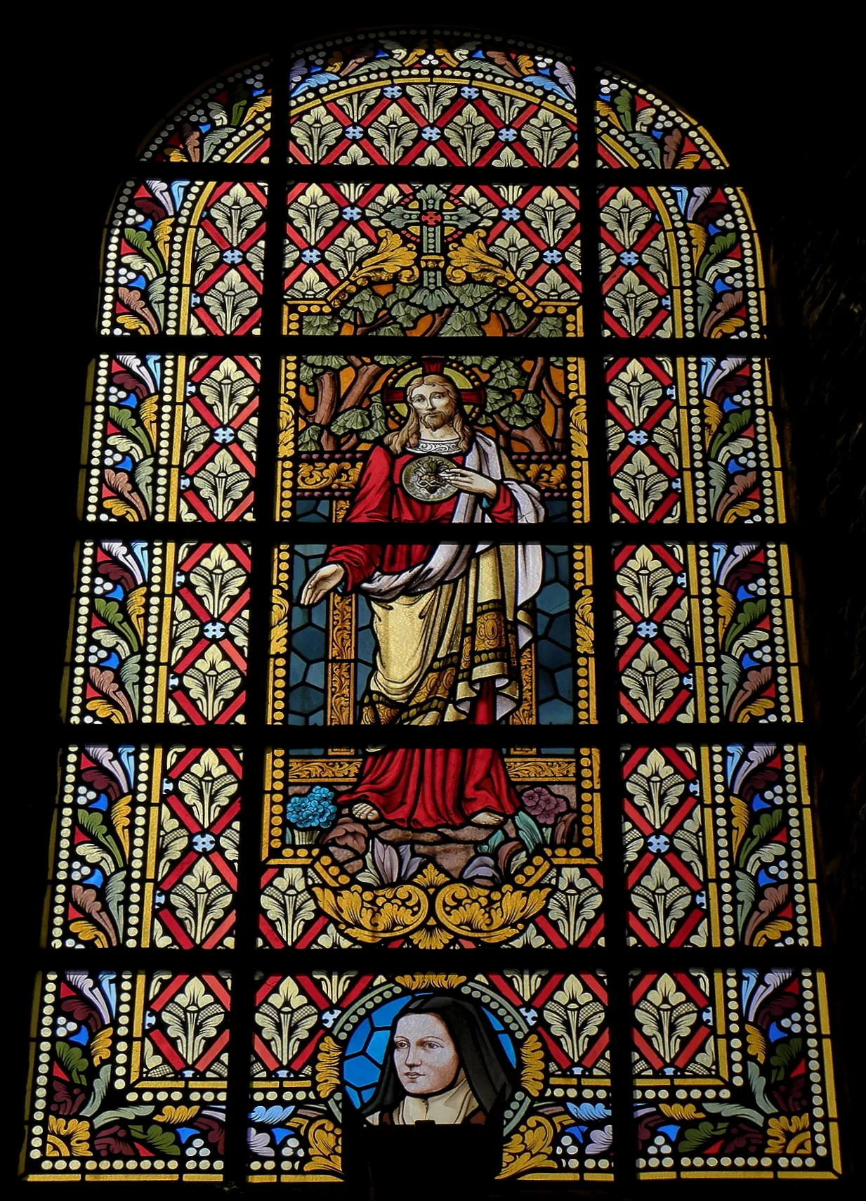 Photo showing: Intérieur de l'église Saint-Pierre de Drouges (35). Baie 00. Sacré-Cœur et Saint-Thérèse-de-l'Enfant-Jésus.