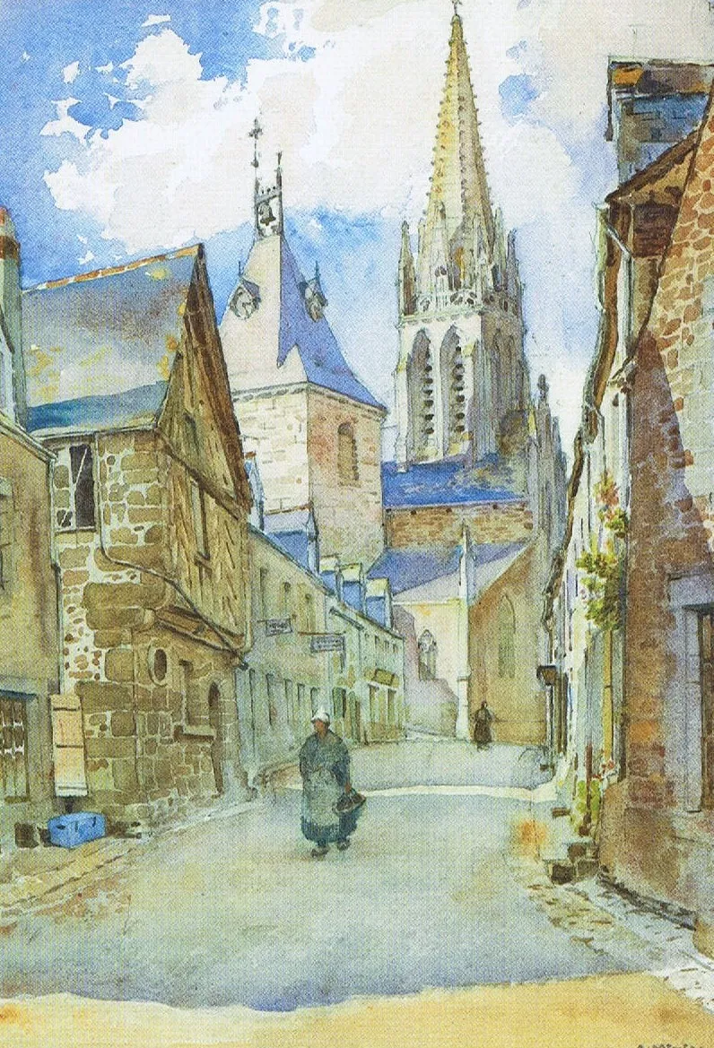 Photo showing: Bazouges-la-Pérouse (Brittanny, France) , watercolor by french architect Alexandre Miniac, collection Marie-Anne Miniac ( Rennes, France).