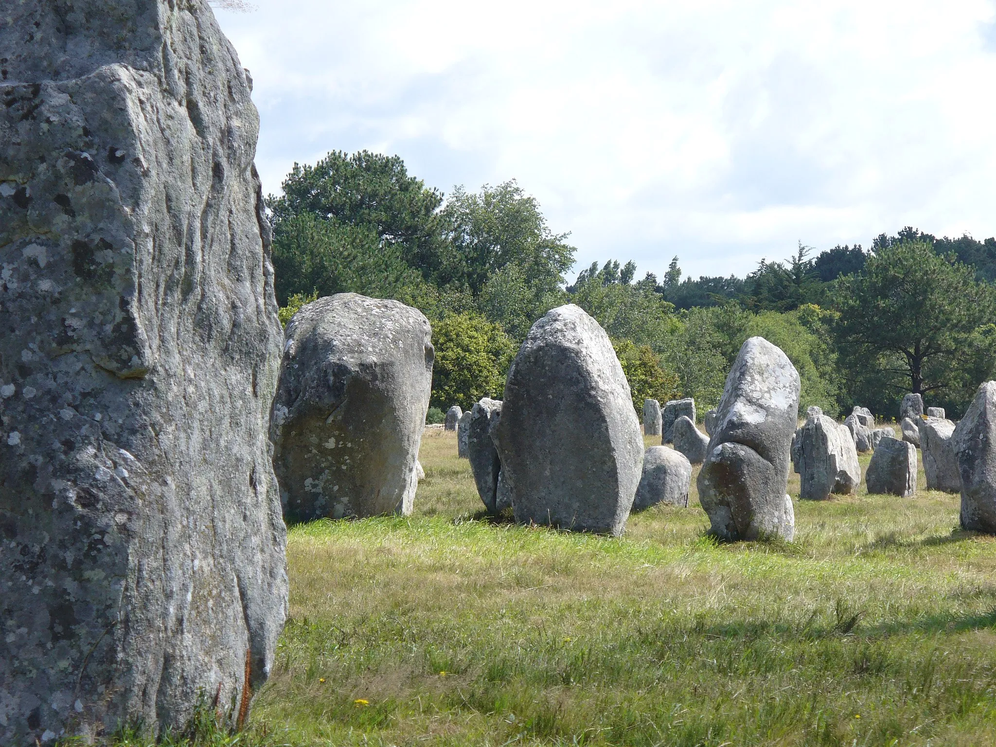 Photo showing: 1099 Menhire,bis zu 4 Meter hoch,von Ost nach West in 1167 Meter Langen Alignements(Steinreihen) in einem Halbkreis(Cromlechs) endend. (Jungsteinzeit, Neolithikum ,Neolithic ,Néolithique 4500-2300 v.Chr.) Megalithanlage von Le Ménec, Carnac ,Departement Morbihan ,Bretagne