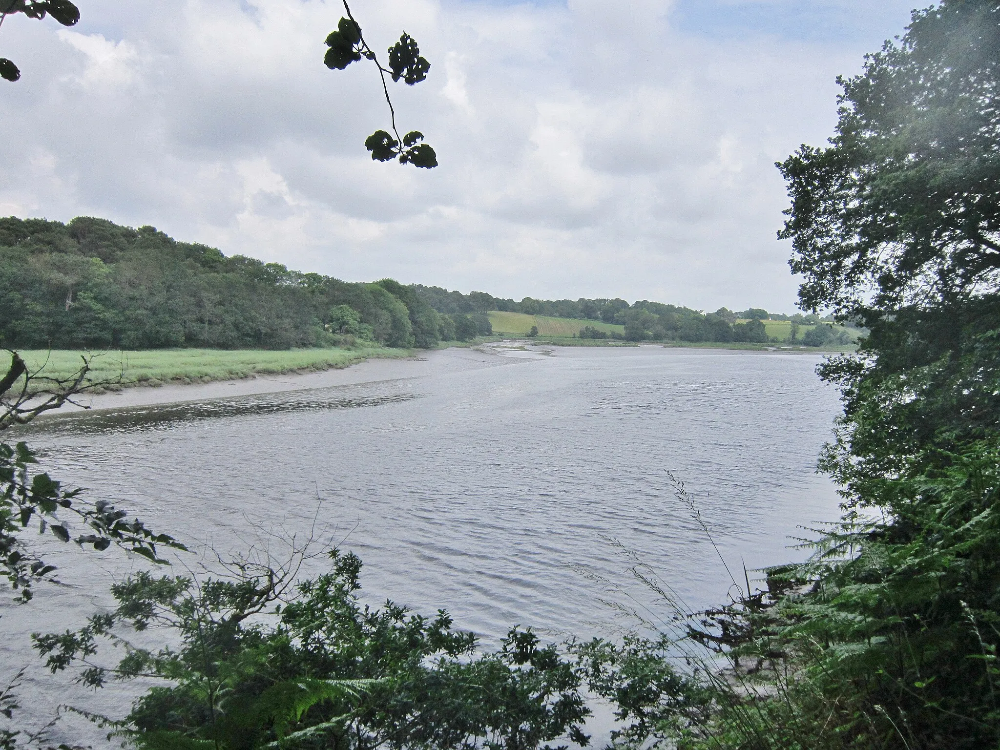 Photo showing: La ria du Scorff entre Quéven et Caudan à mi-marée vue depuis le sentier piétonnier de rive droite dans le Bois de Kercadoret en aval de la chapelle Notre-Dame-de-Bon-Secours en Quéven ; à gauche de la photographie, la rive gauche du Scorff (côté Caudan) à hauteur du hameau de Keradelys.