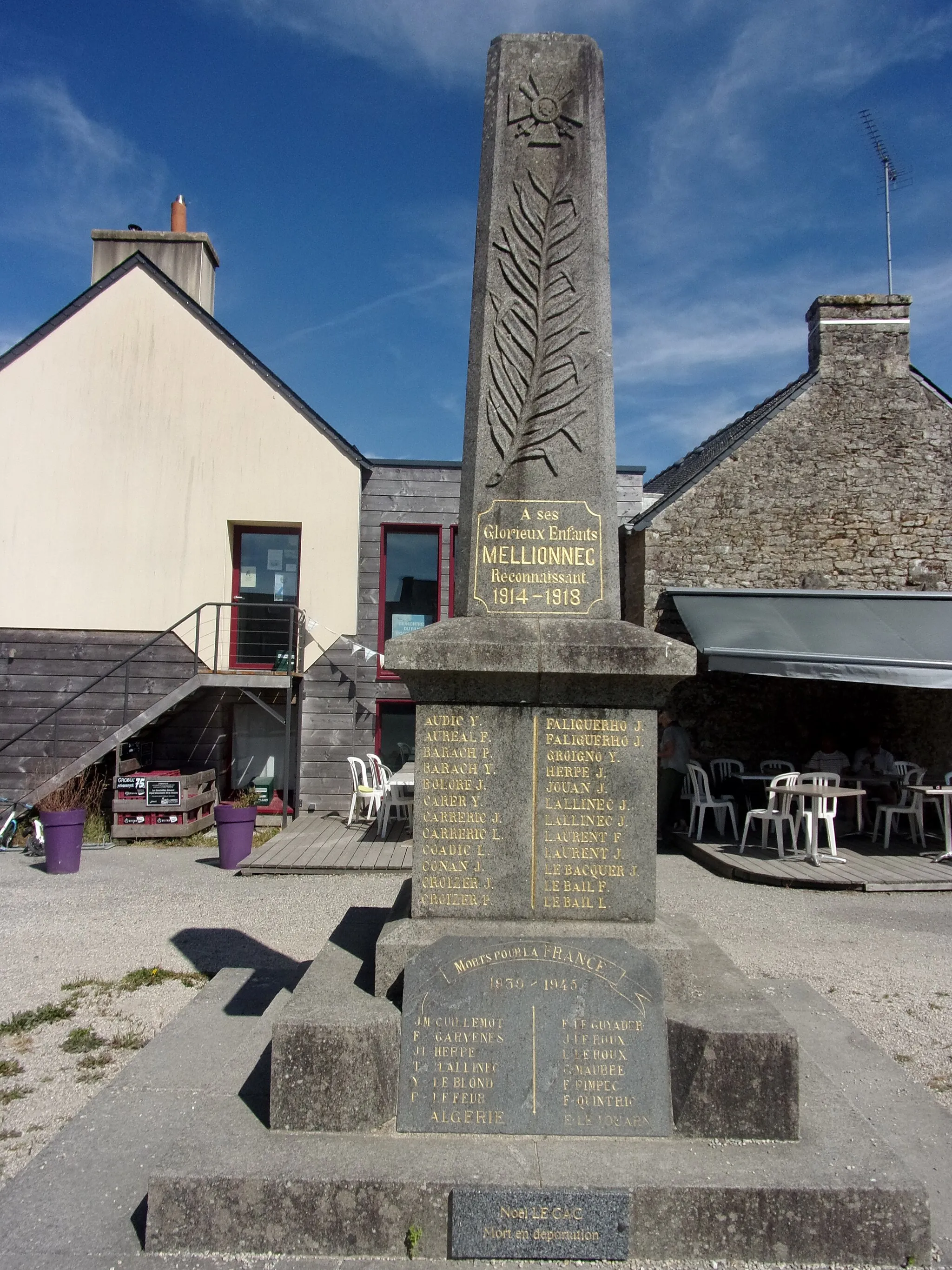 Photo showing: Photographie du monument aux morts de Mellionnec.