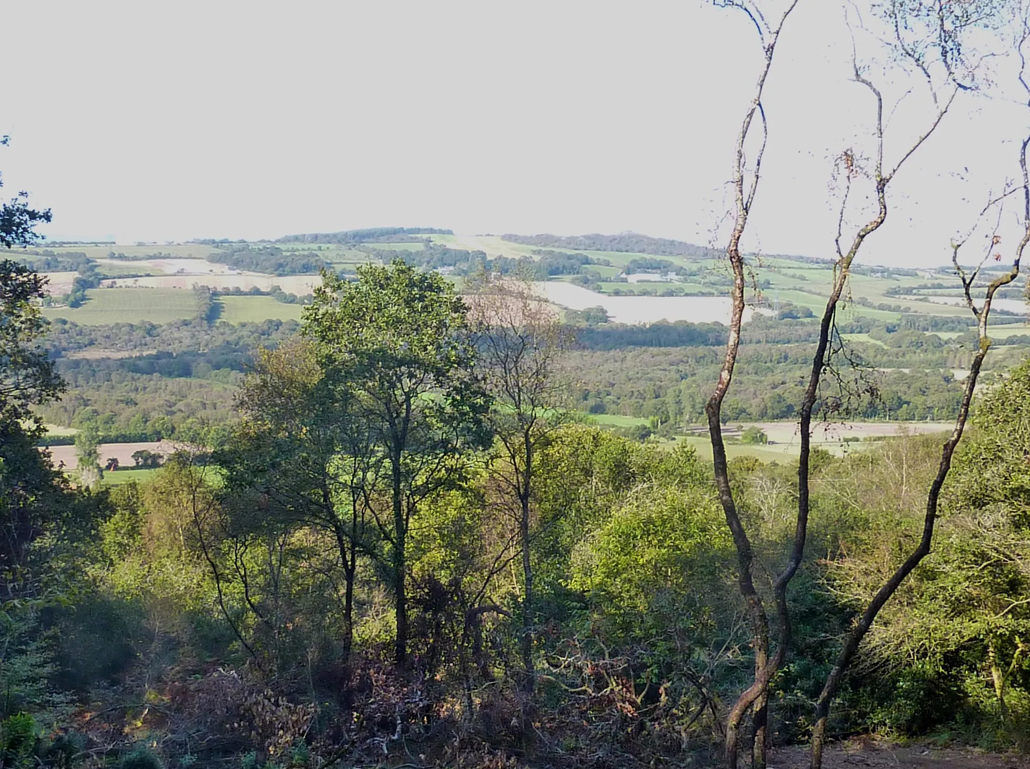 Photo showing: Edern : Paysage vu vers le nord depuis Roc'h Tourment (vallée du ruisseau des Trois Fontaines qui forme la limite avec la commune de Gouézec : à l'arrière-plan, la Roche du Feu, un des sommets des Montagnes Noires, situé en Gouézec)