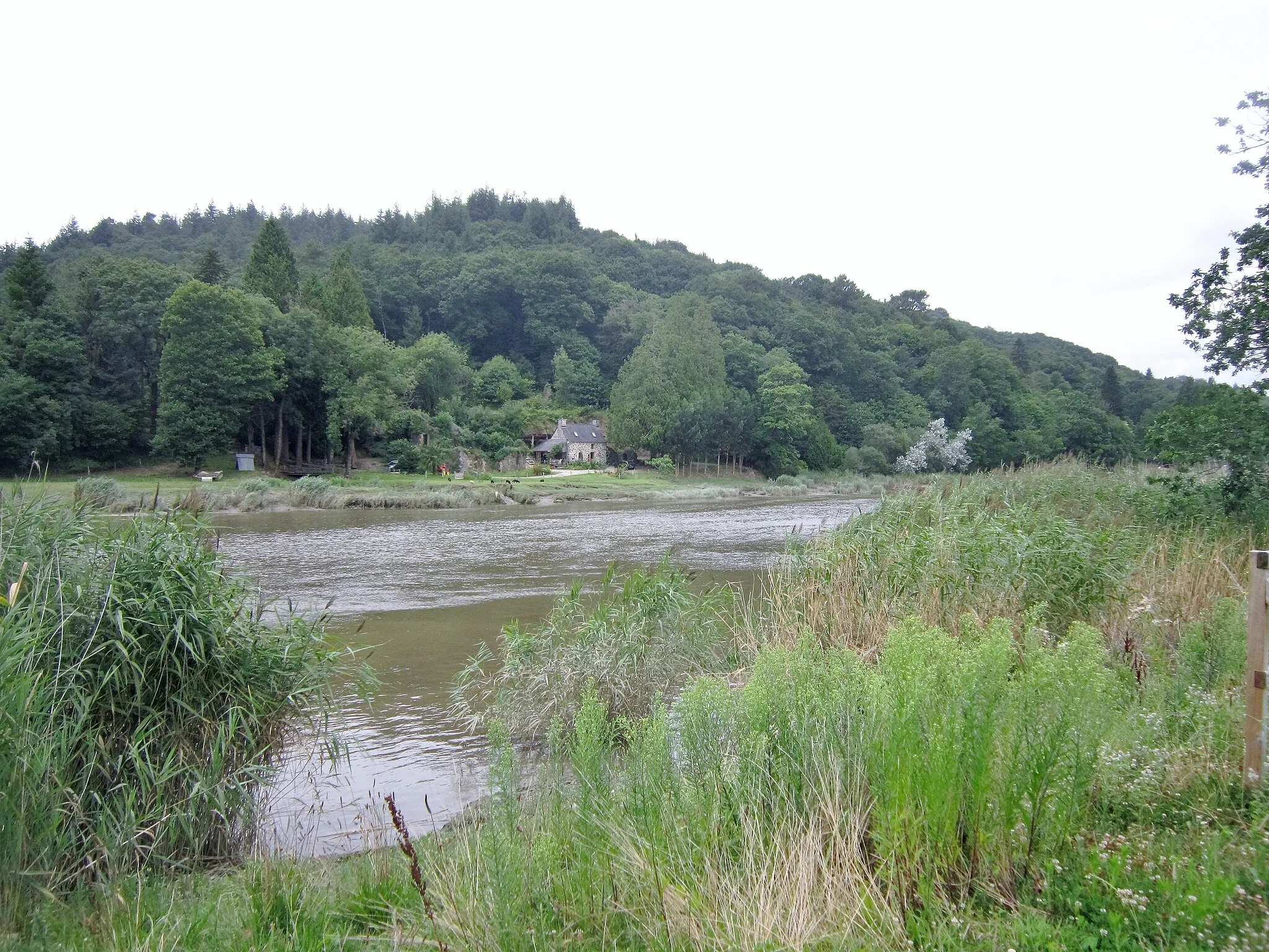 Photo showing: Le bois de Trévoazec et Meilh Dour (en Dinéault) vus du sentier littoral longeant la rive droite de l'Aulne maritime (en Saint-Ségal) en aval de Guily Glaz.