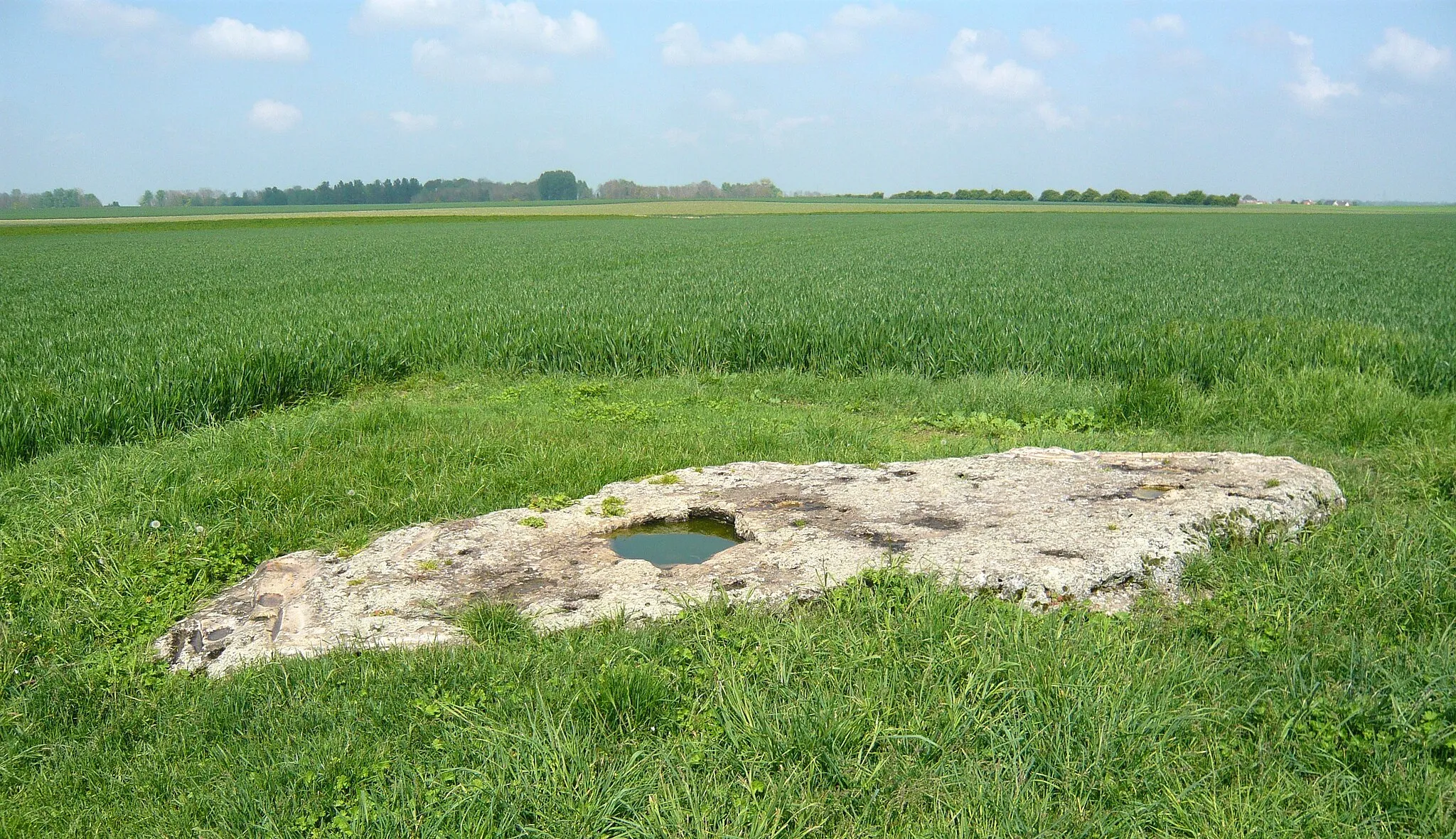 Photo showing: Polissoir du Puits de Saint-Martin ou de la Pinte de Saint-Martin, D150 route de Vovelles, Corancez, Eure-et-Loir (France).