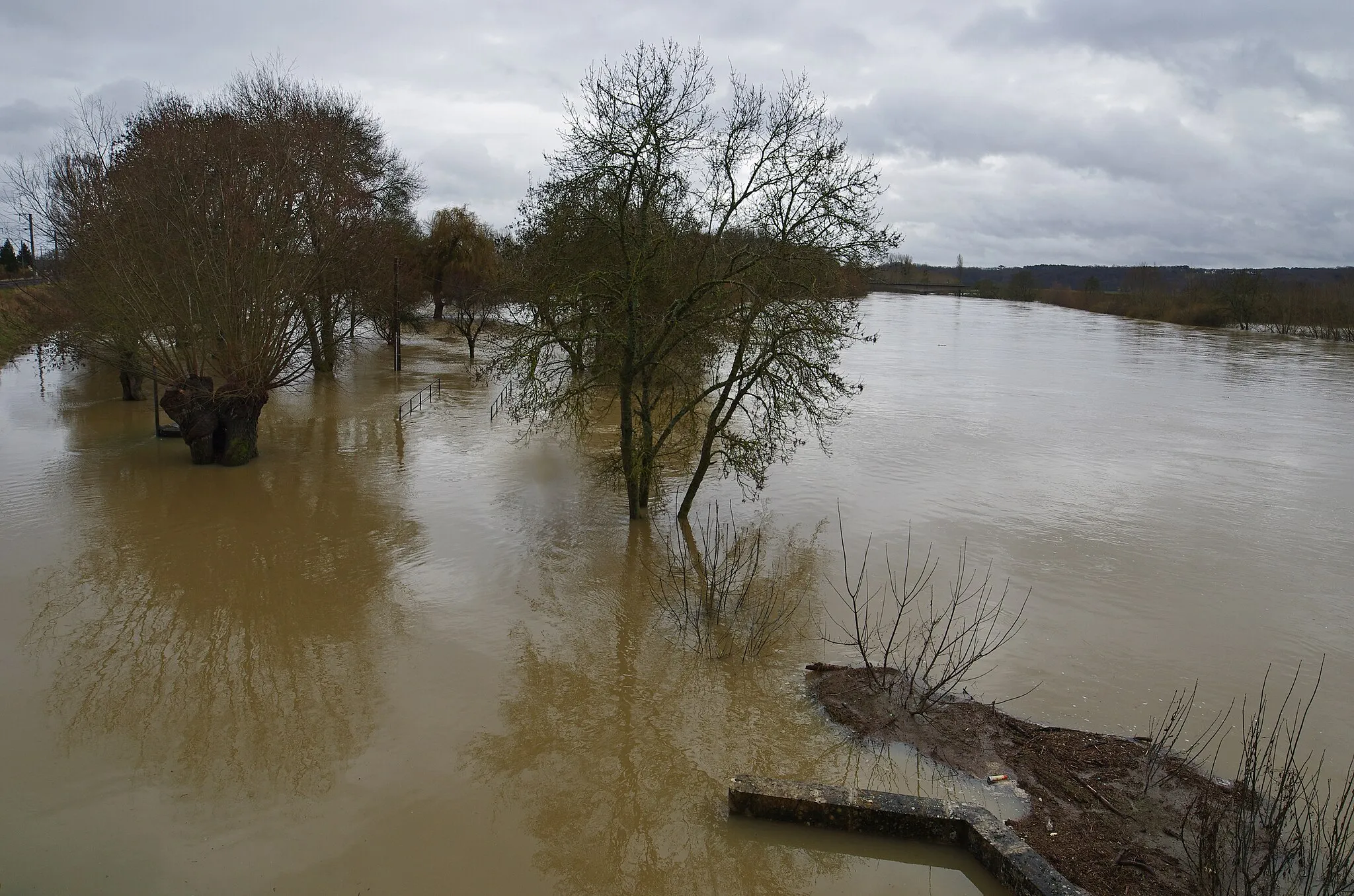 Photo showing: Le Cher en crue à Thésée-la-Romaine (Loir-et-Cher) en février 2013.