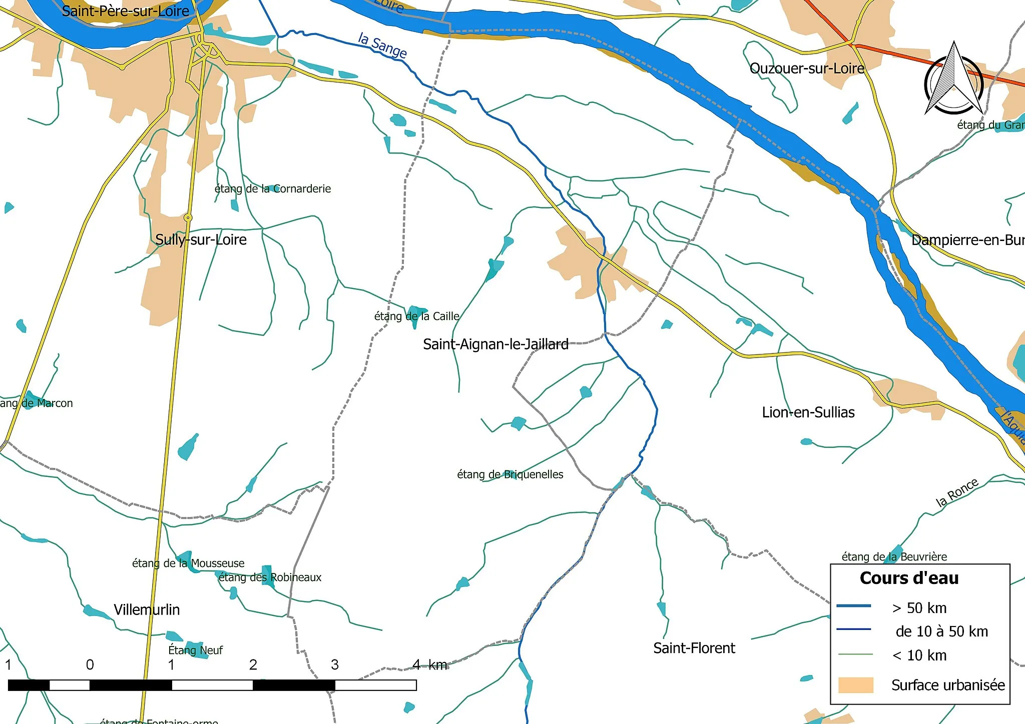 Photo showing: Carte du réseau hydrographique de la commune de fr:Saint-Aignan-le-Jaillard (France).