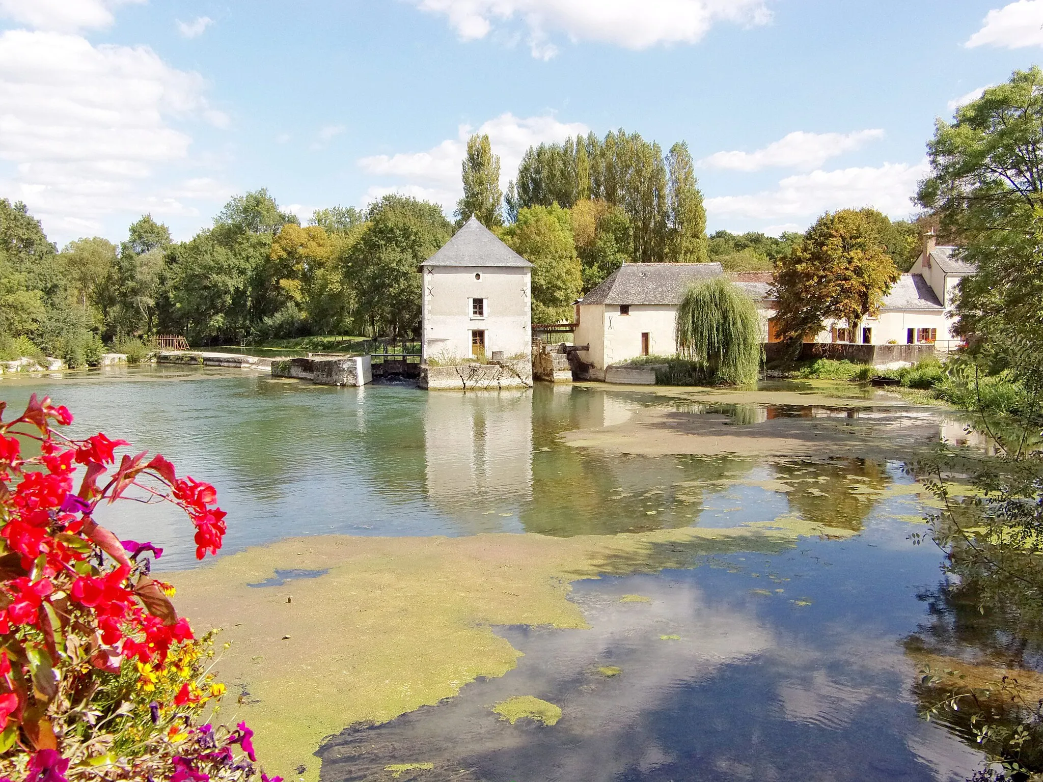 Photo showing: Les moulins de Balzac à Artannes, vus depuis le pont sur l'Indre de Pont-de-Ruan.