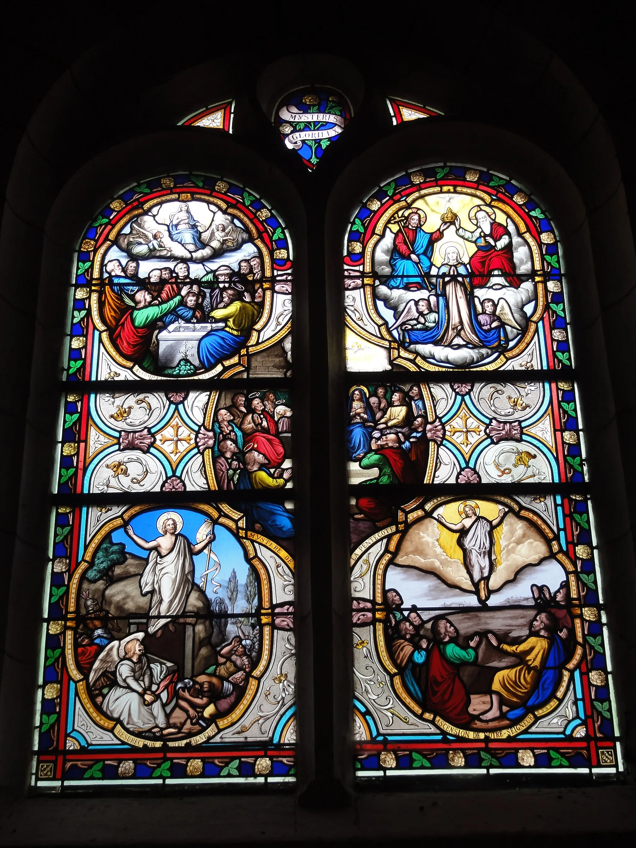 Photo showing: Montlouis-sur-Loire, église, vitrail 05: les mystères glorieux