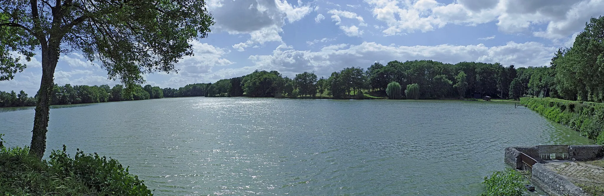 Photo showing: Luzillé (Indre-et-Loire)
Etangs de Brosse.
Le plus grand étang, ouvrage du XVIème siècle,  est au sud du site d'une chaîne d'étangs.
A la transition entre le grand étang du Sud et les plans d'eau du Nord, on a le Moulin des Brosses ou de Brosse ou de Brosle (au XVIIe siècle). Ce moulin, reconstruit au milieu du XIXème, siècle a fonctionné comme centrale électrique jusqu'en 1951.
Brosse signifiait "broussailles".

http://www.donnees.centre.developpement-durable.gouv.fr/Zonages-Nature-pdf/Sites/37/SC_etangs_de_brosse.pdf