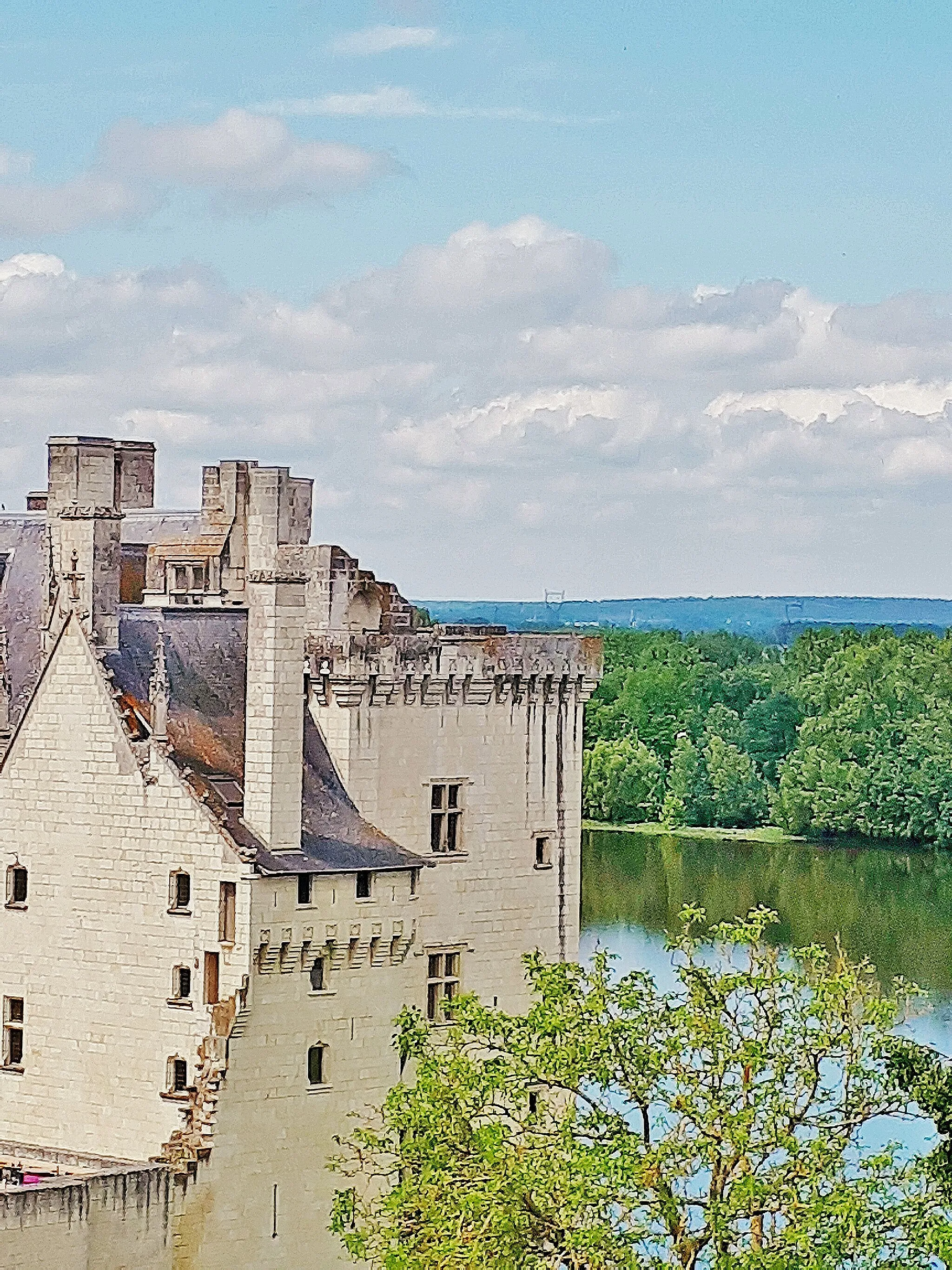 Photo showing: The Loire and the castle of Montsoreau, view from the village. Monstoreau, in the Loire Valley, is listed one of the most beautiful villages of France, member of the most beautiful villages of the world.