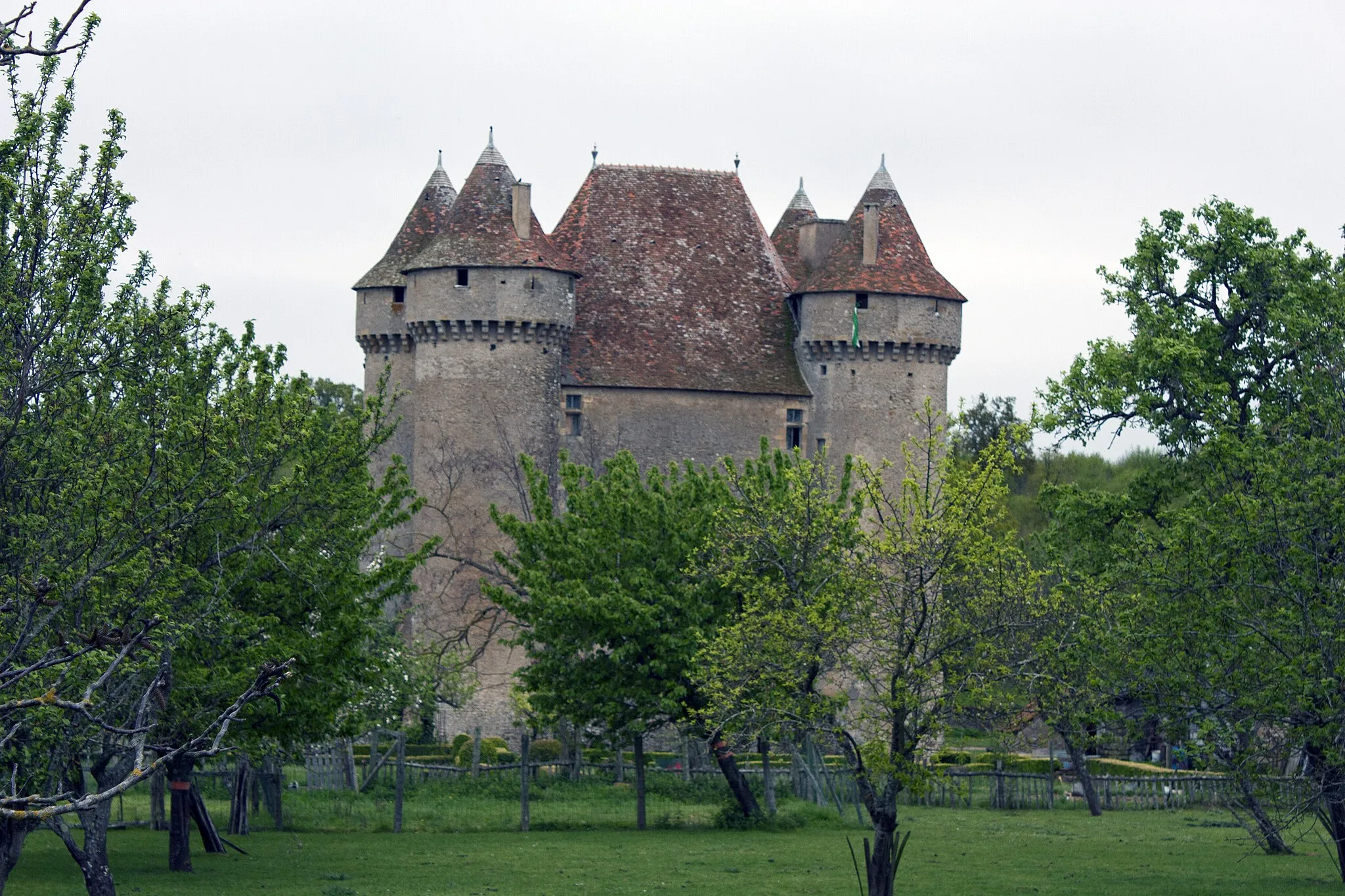 Photo showing: Castle of Sarzay, seen from the road to Santiago at the center of the village.